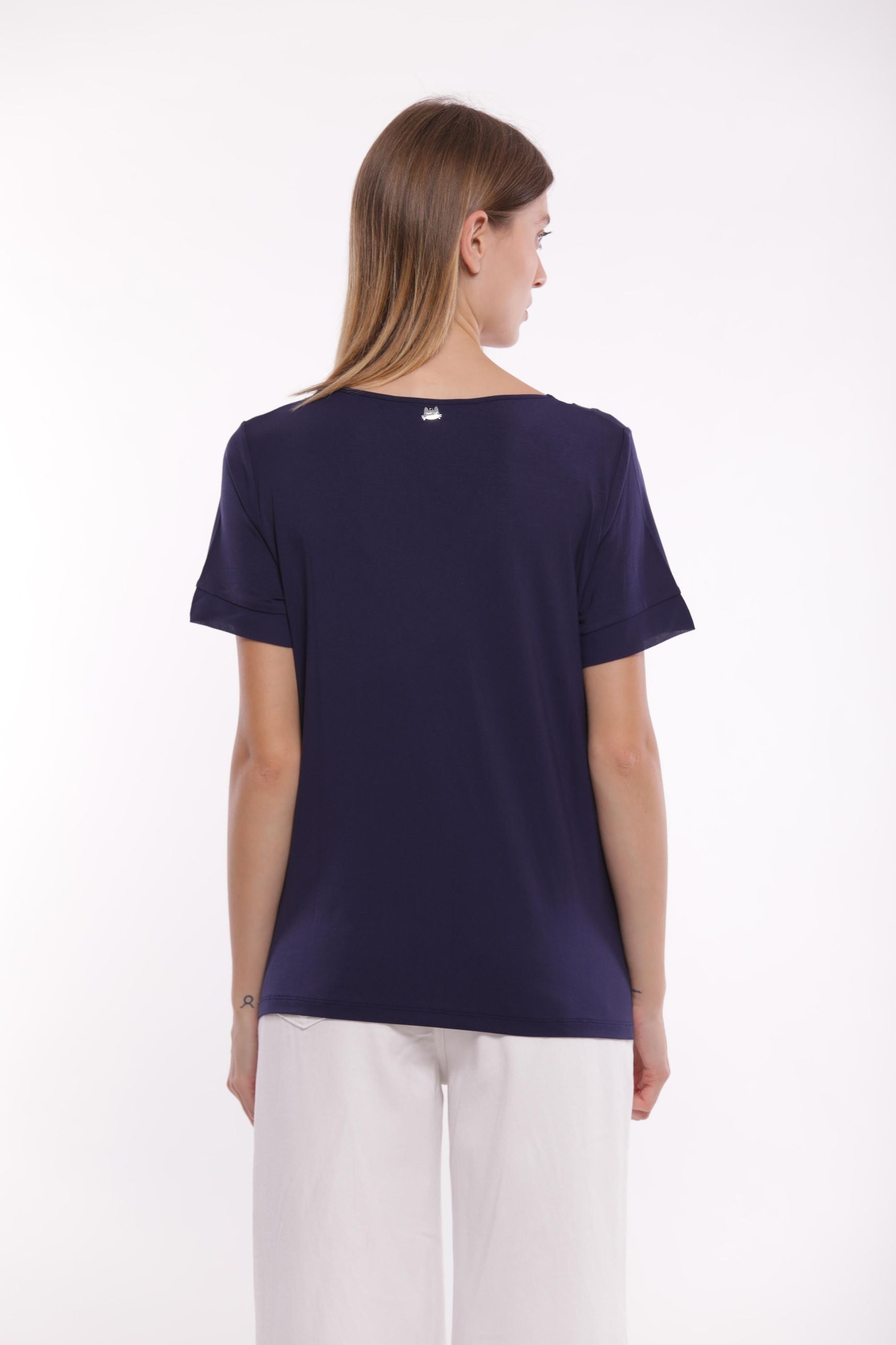 T-shirt Mimi Mua scollo a V con dettagli in georgette