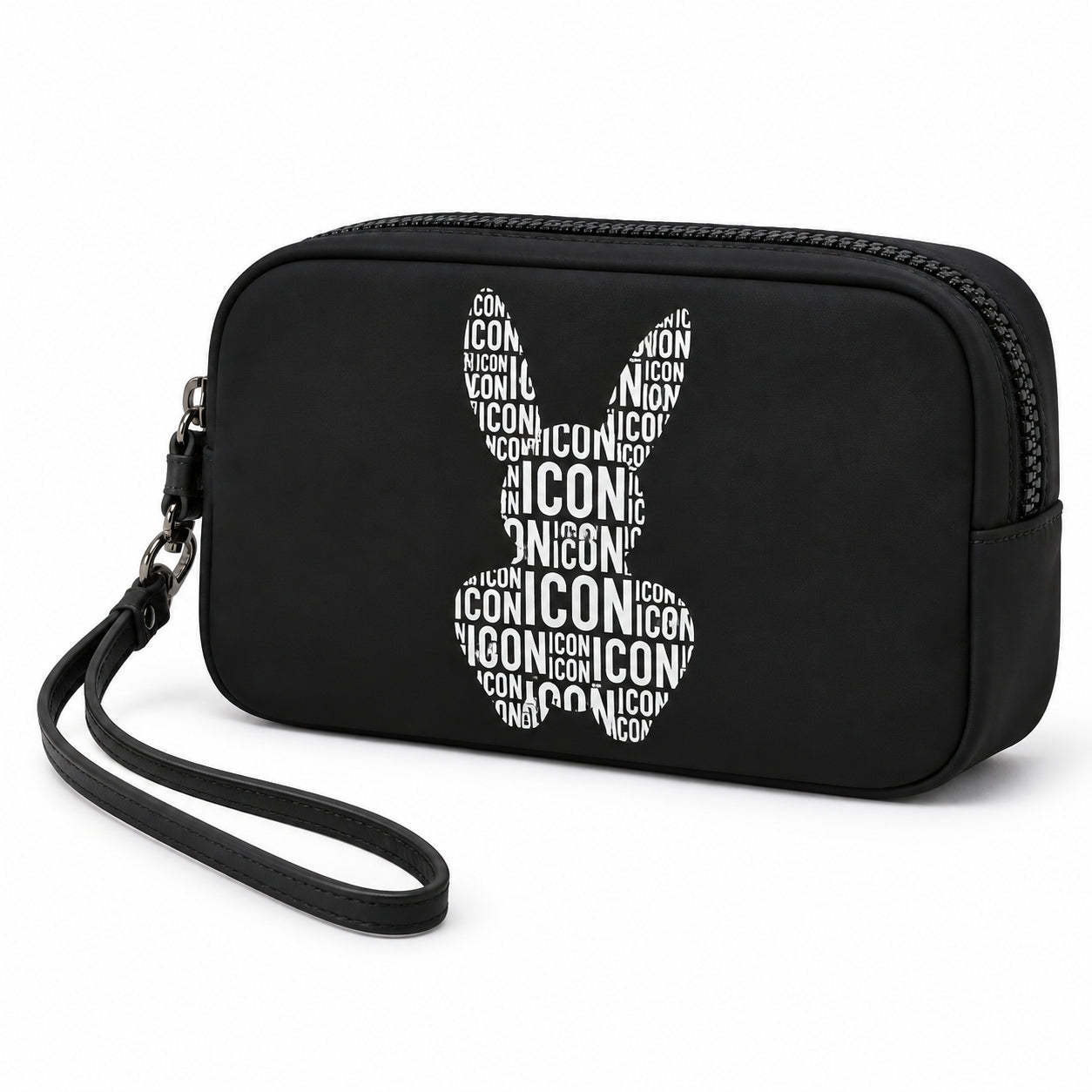 Pochette uomo con stampa grafica e laccetto da polso