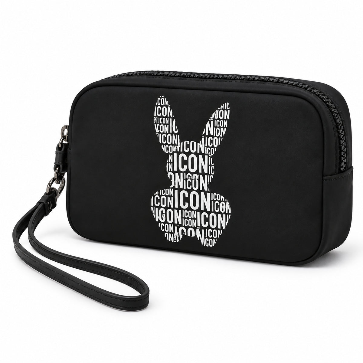 Pochette uomo con stampa grafica e laccetto da polso