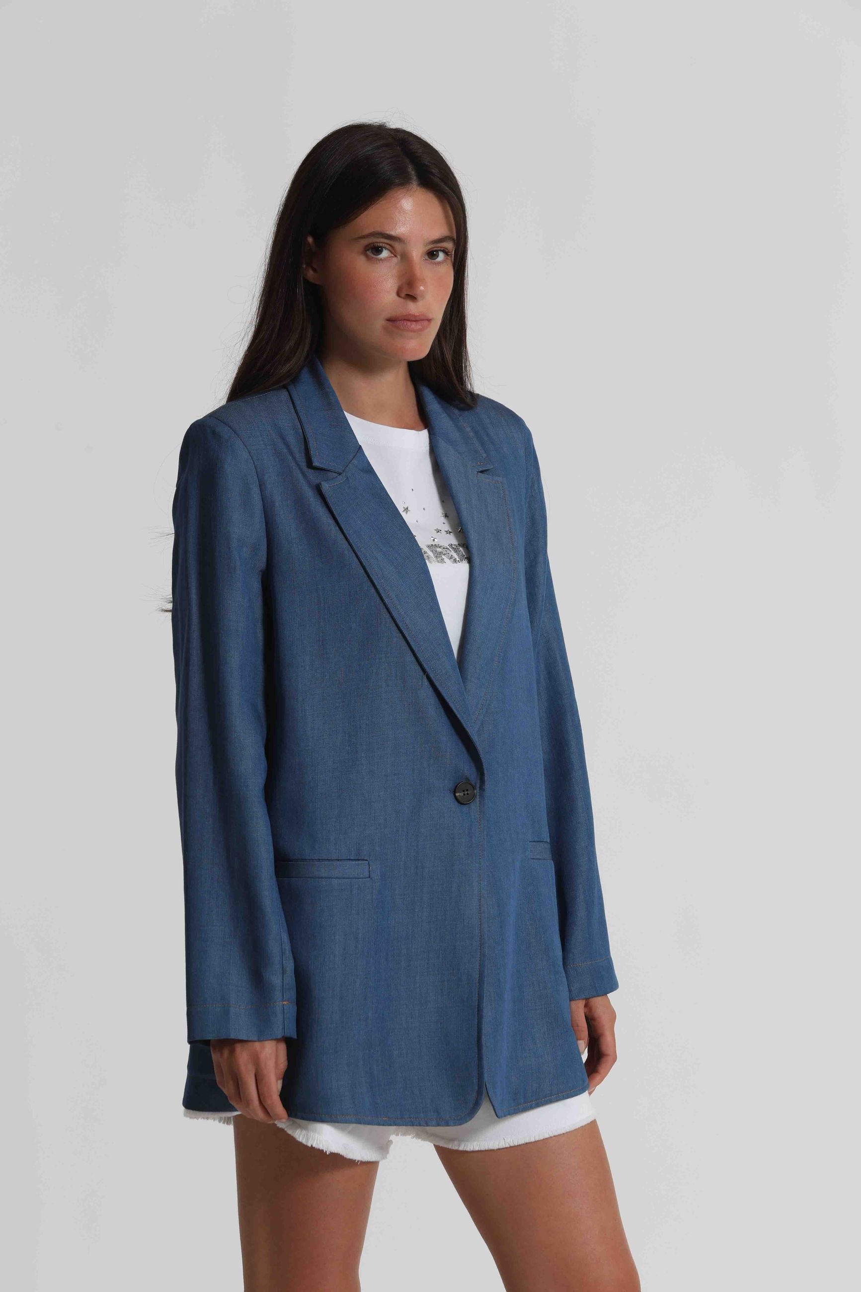 Blazer donna Mimi Mua effetto denim con rever classici e linea elegante Denim S | Giò Fashion