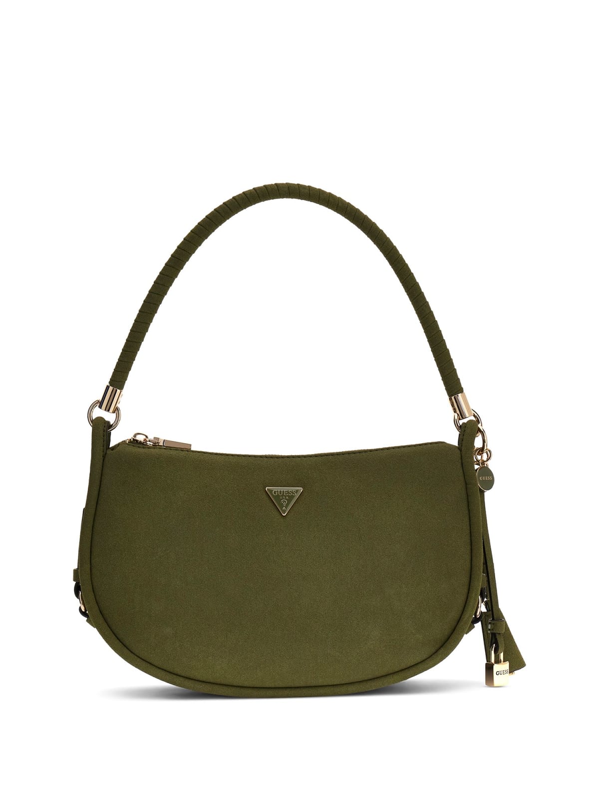 Borsa a spalla Guess donna effetto suede con logo e charm OLIVA TU | Giò Fashion