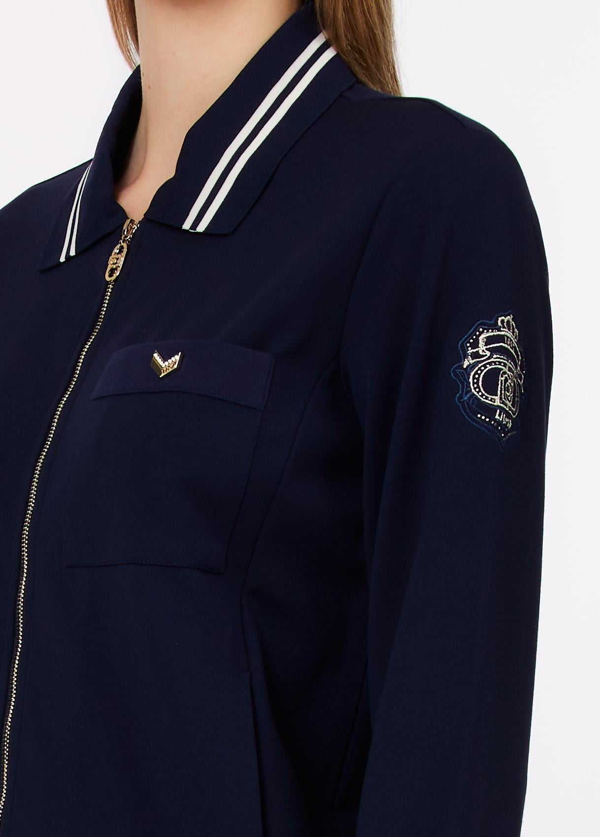 Giacca Liu Jo donna con zip frontale e colletto sportivo Blu Notte M | Giò Fashion