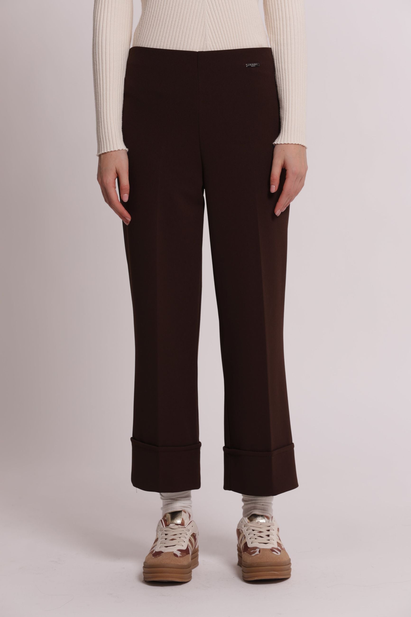 Pantalone Donna Mimi Mua in Scuba Crepe con Risvolto