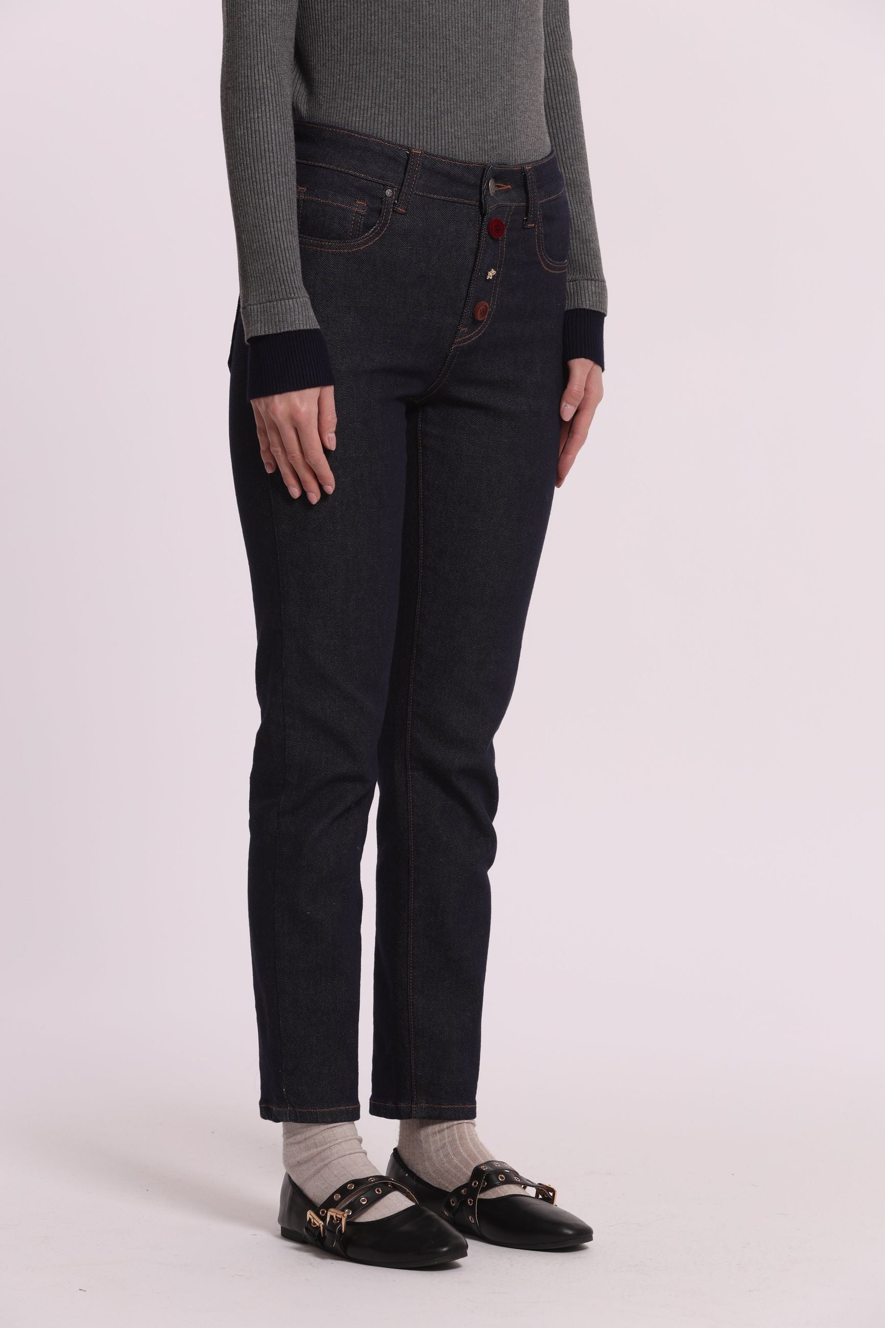 Jeans a Sigaretta Donna Mimi Mua con Bottoni Gioiello