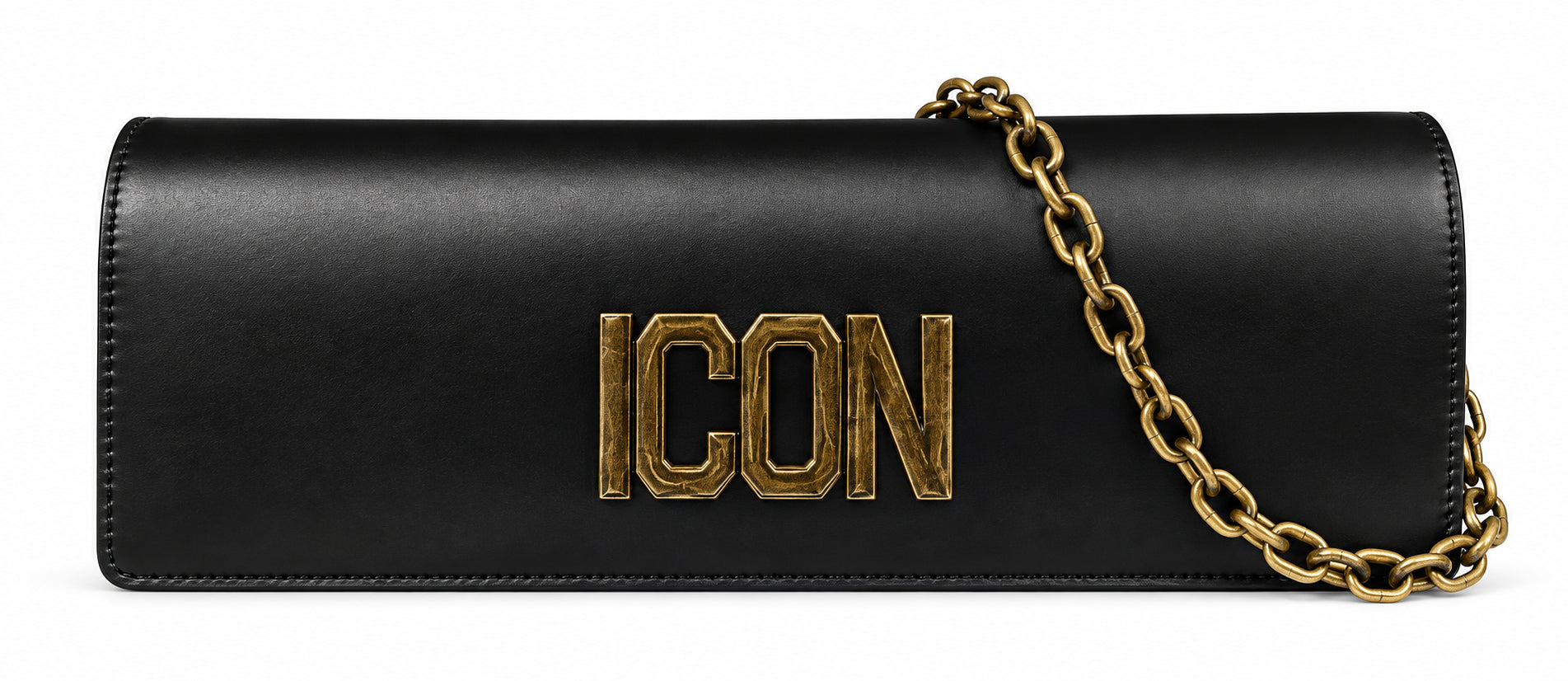 Borsa a tracolla metallizzata con catena e logo in rilievo