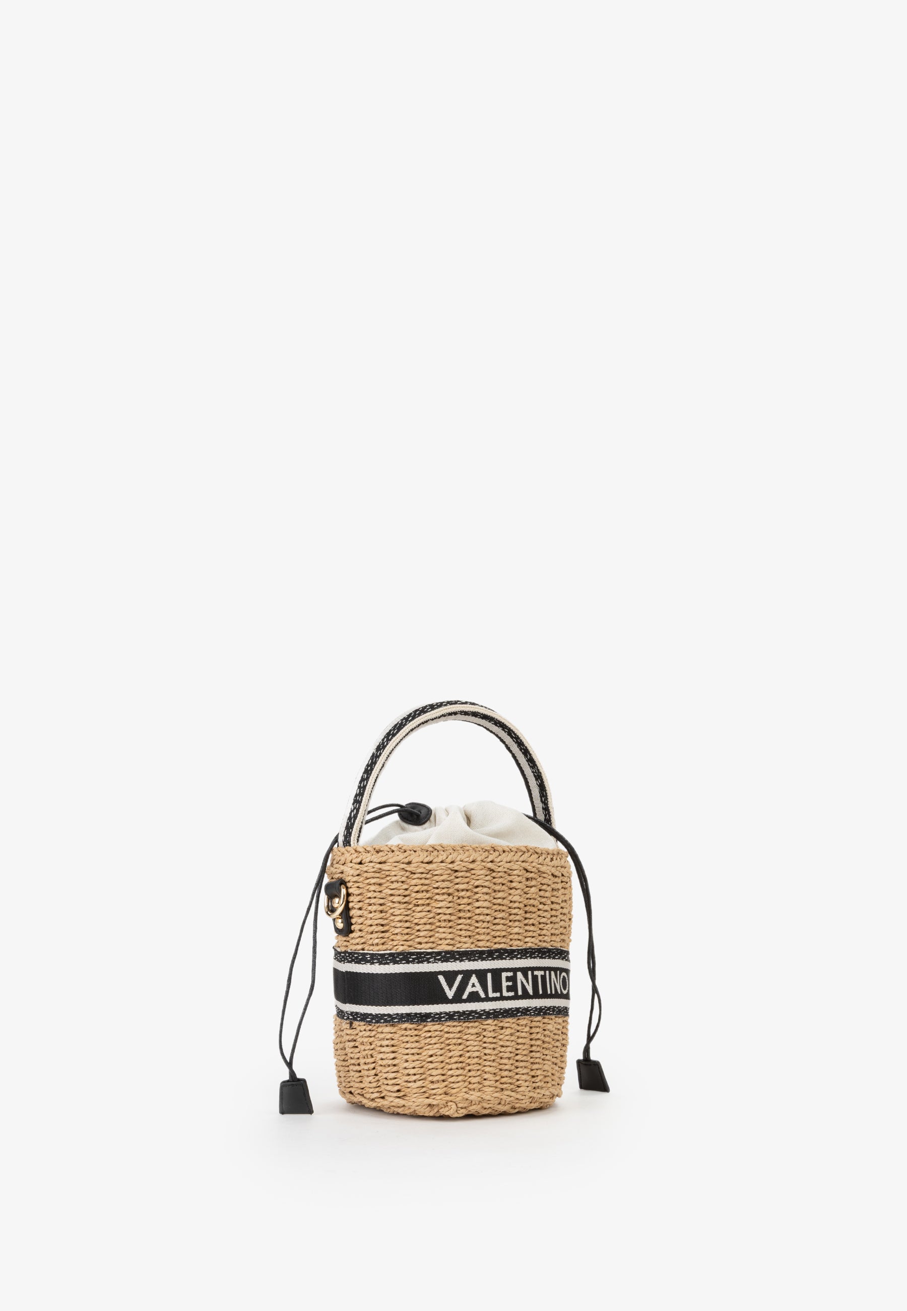 Borsa secchiello Mario Valentino in paglia con logo frontale e tracolla regolabile Nero TU | Giò Fashion