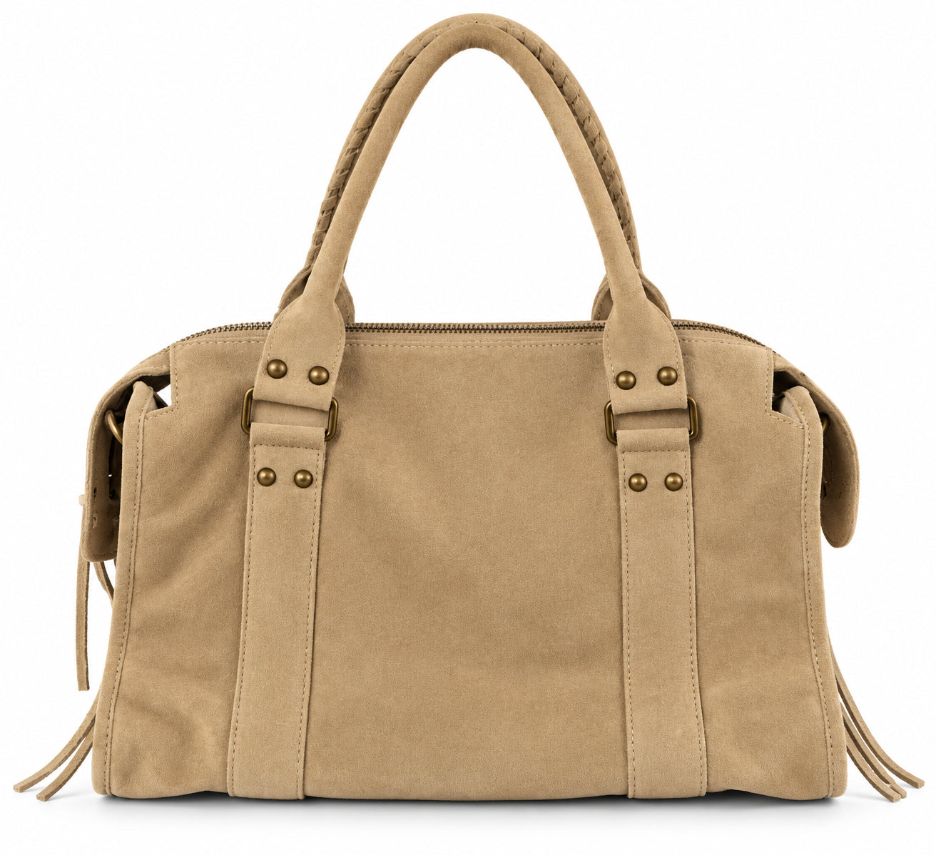 Borsa a Mano in Pelle Effetto Vintage con Borchie e Tracolla