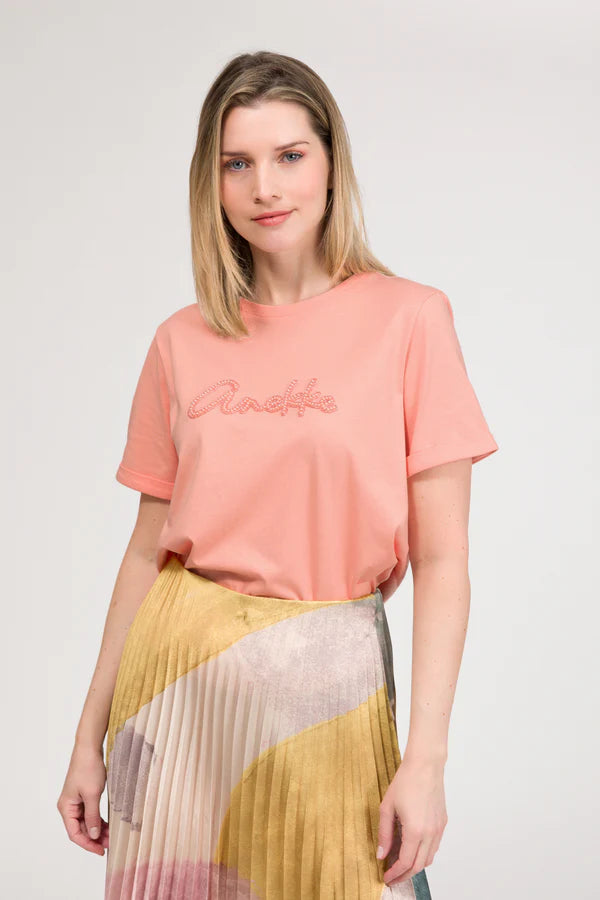 Anekke t shirt donna con scritta frontale luminosa stile casual moderno Rosa S/M | Giò Fashion