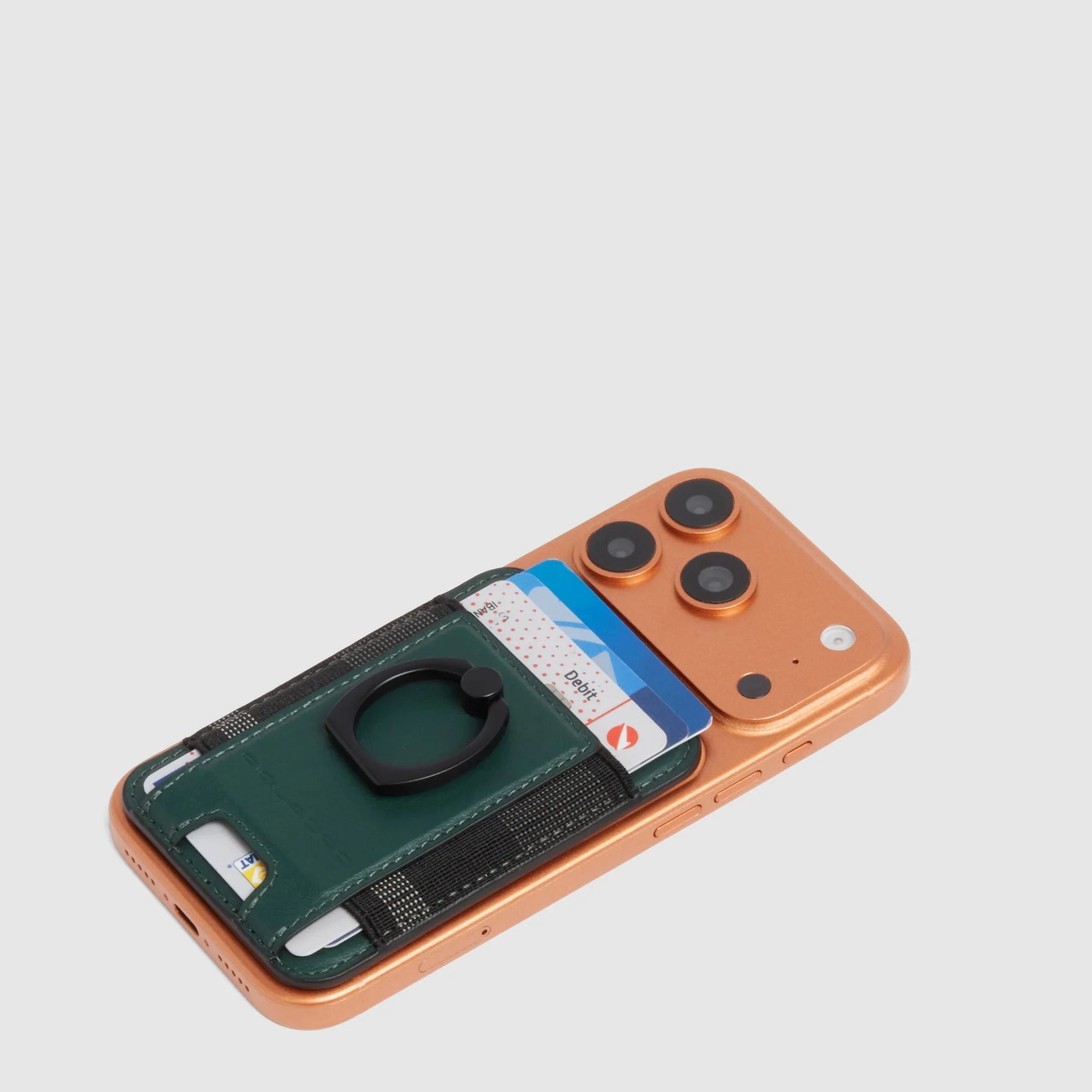 Piquadro Portacarte di Credito MagSafe in Pelle S145 Verde con Supporto ad Anello e Protezione RFID