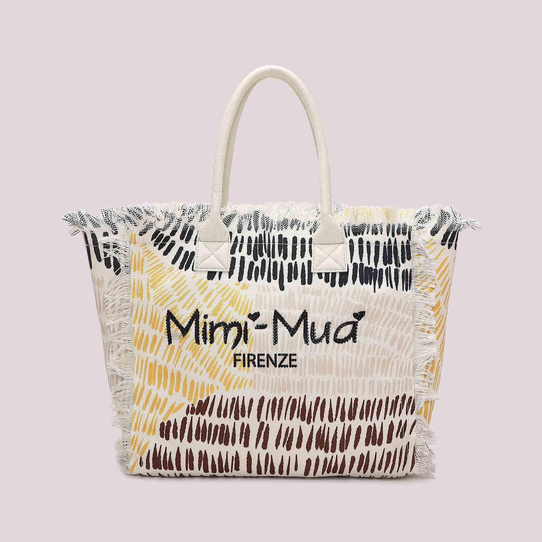 Borsa shopping donna Mimi Mua Firenze in tessuto con stampa e frange laterali MARRONE/OCRA TU | Giò Fashion