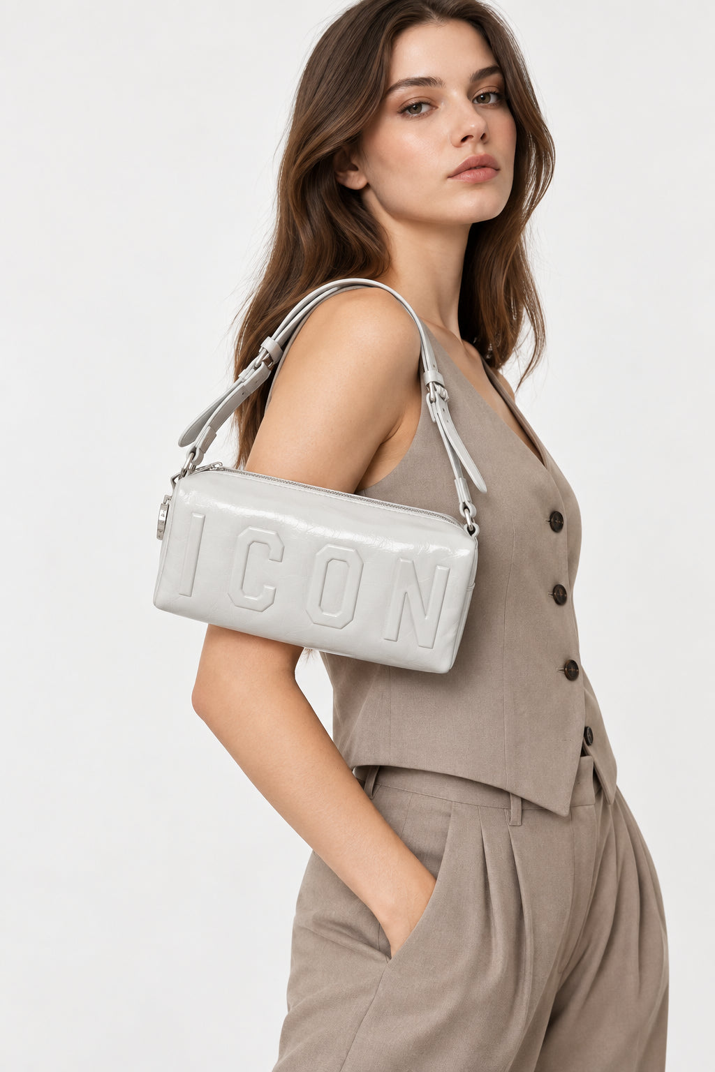 Borsa a spalla nera con logo ICON in rilievo