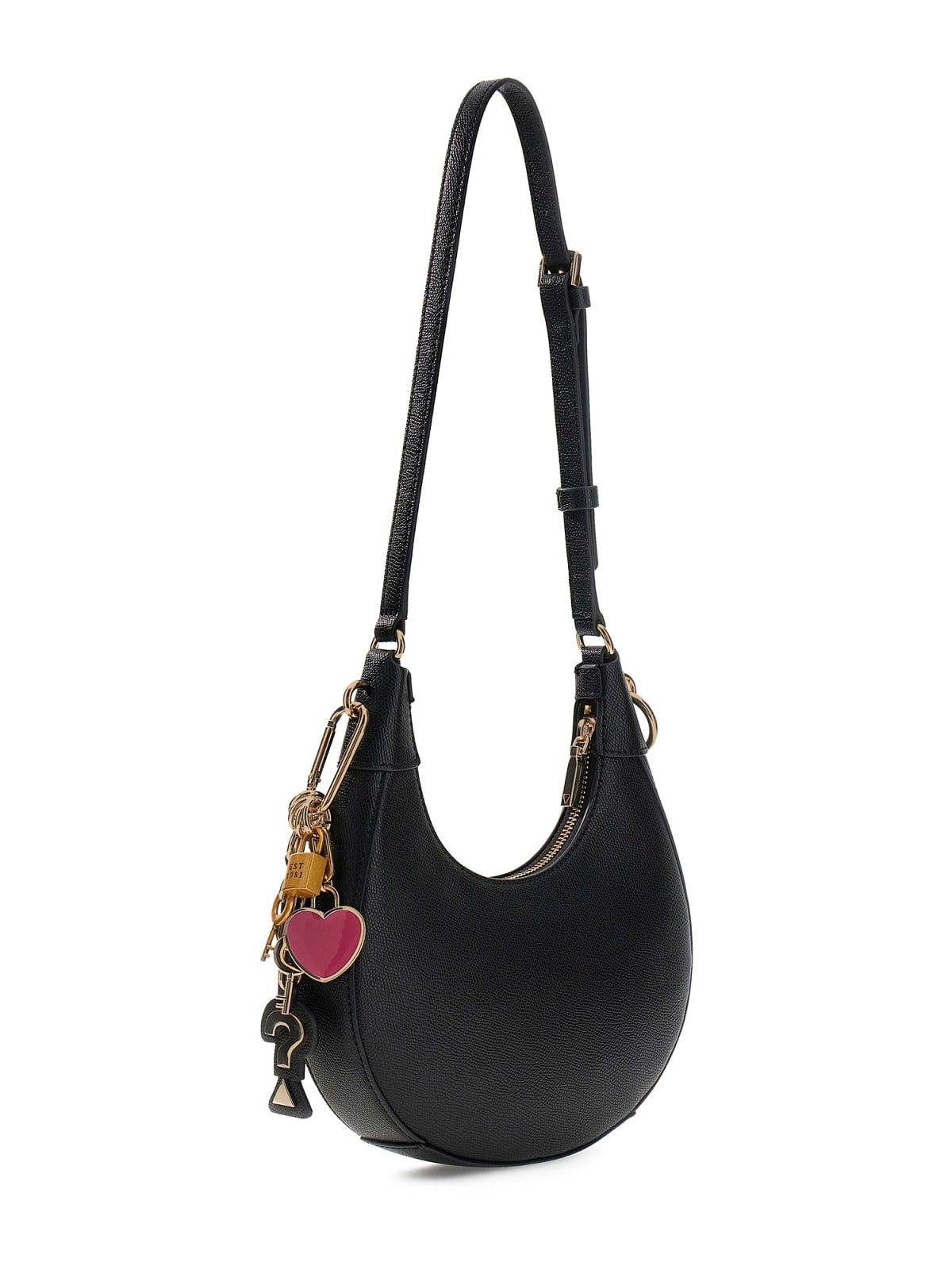 Borsa a spalla Guess donna design hobo con catene decorative e charm Nero TU | Giò Fashion