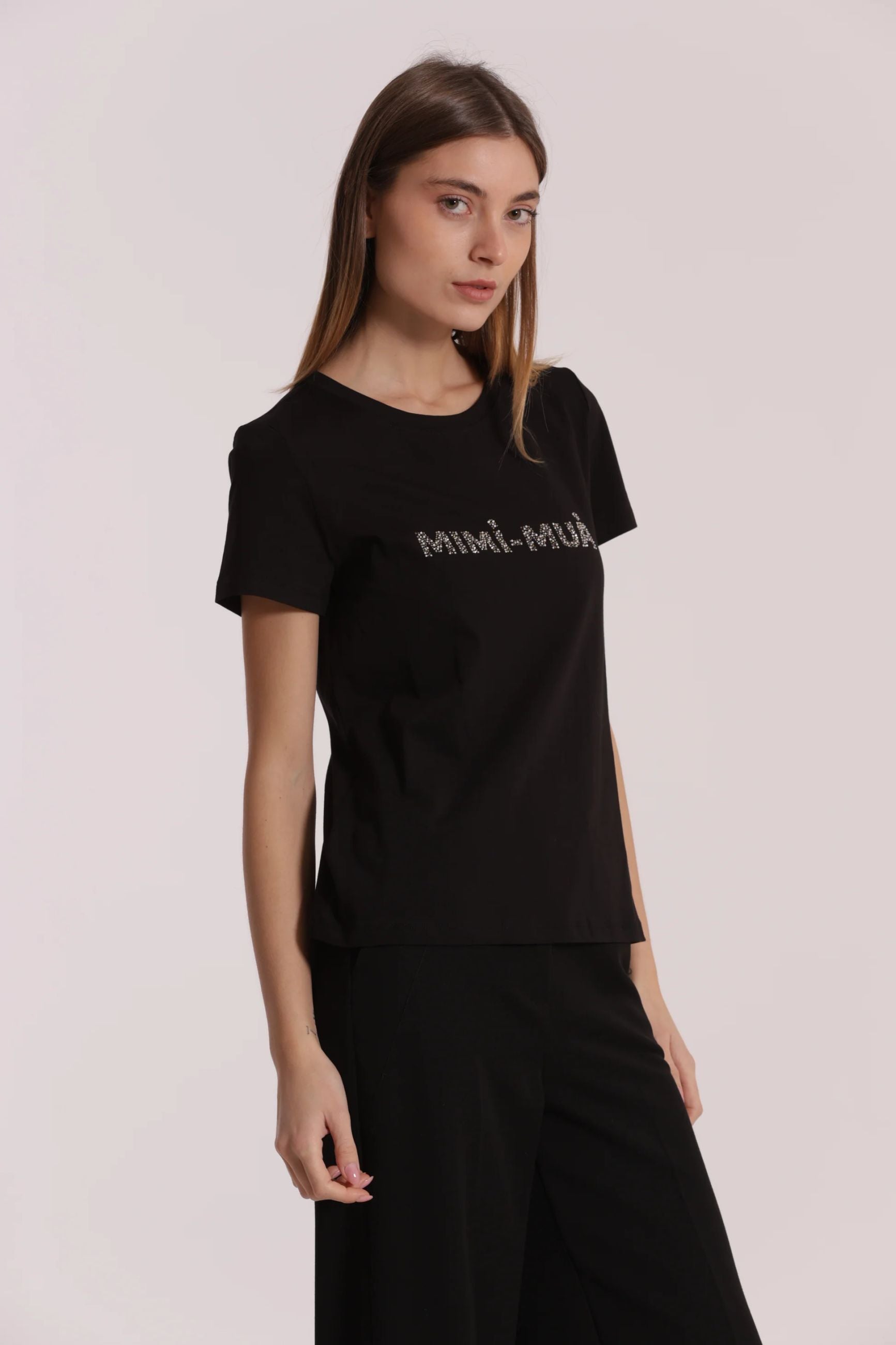 Mimi Mua SFAN-1863 – T-Shirt Donna con Logo in Strass