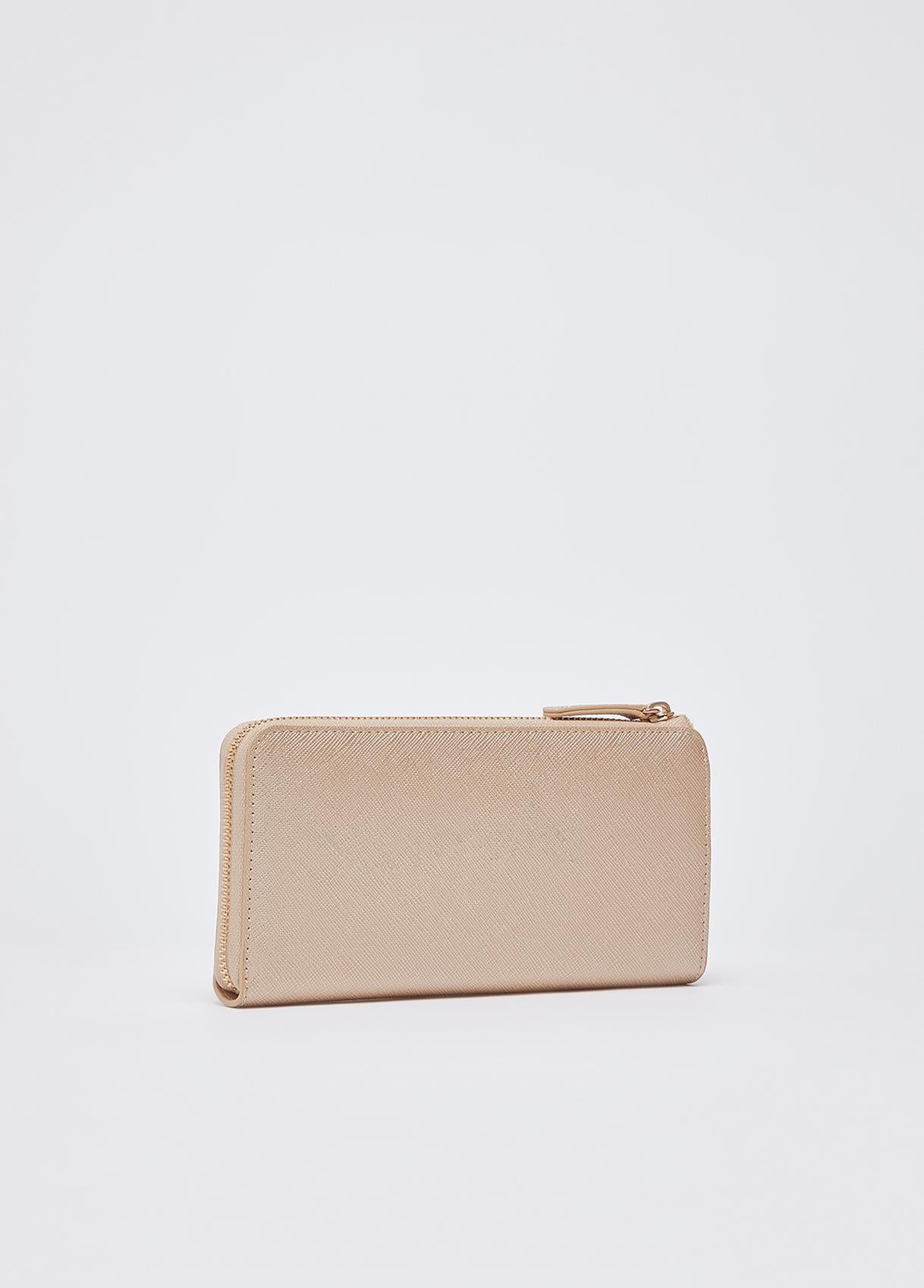 Portafoglio Liu Jo zip around grande effetto saffiano elegante donna Beige TU | Giò Fashion