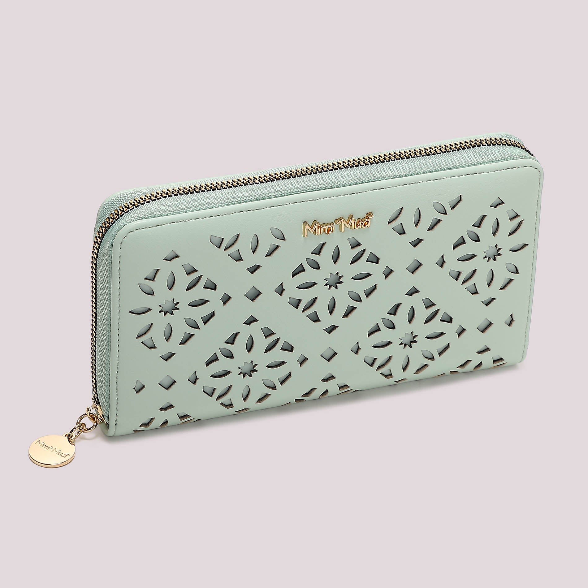 Portafoglio donna Mimi Mua zip around grande traforato con motivo elegante VERDE ACQUA TU | Giò Fashion
