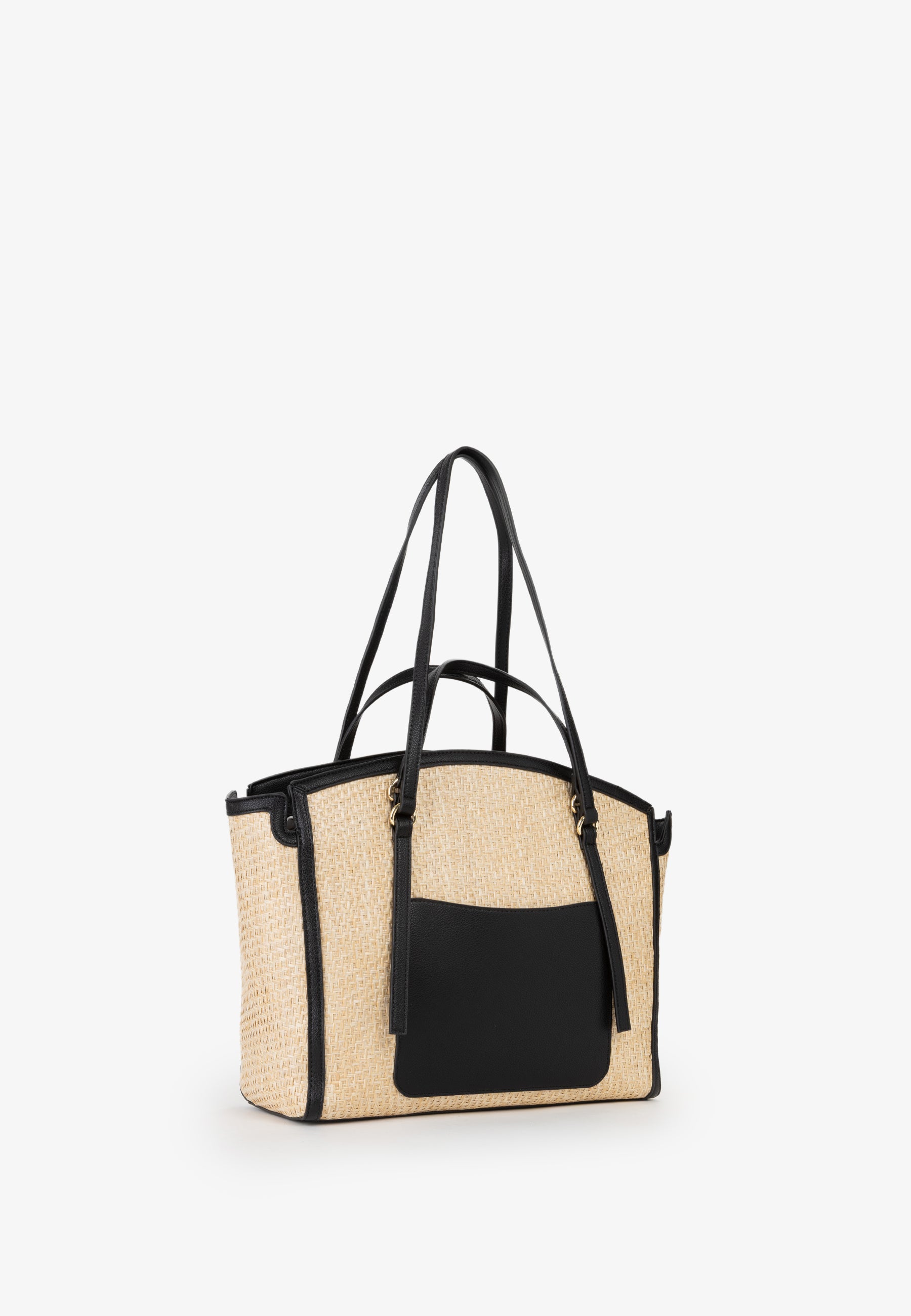 Borsa shopping donna Mario Valentino effetto rafia con doppi manici e profili a contrasto Nero TU | Giò Fashion