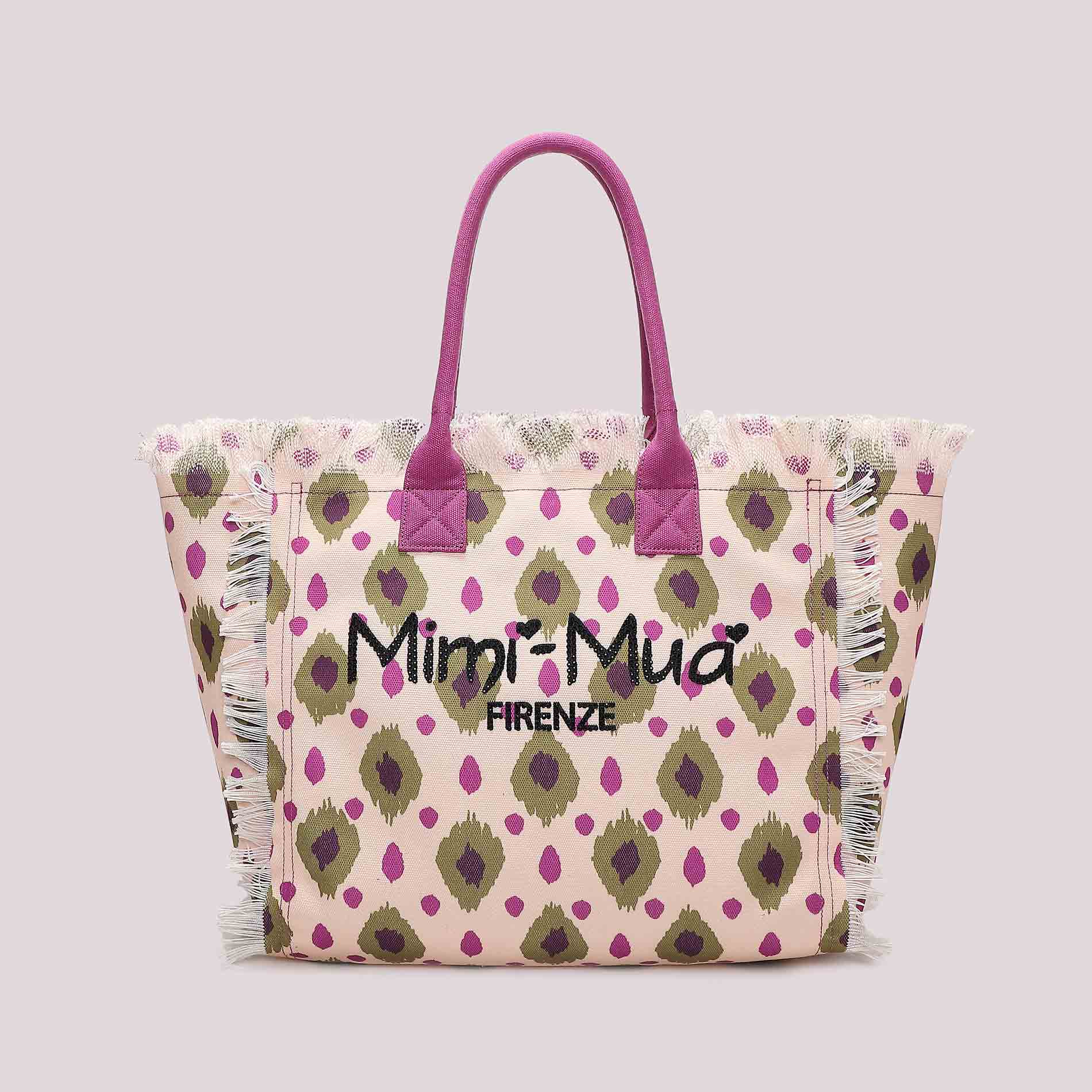 Borsa shopping donna Mimi Mua Firenze in tessuto con stampa e frange laterali BEIGE/VERDE MILITARE TU | Giò Fashion