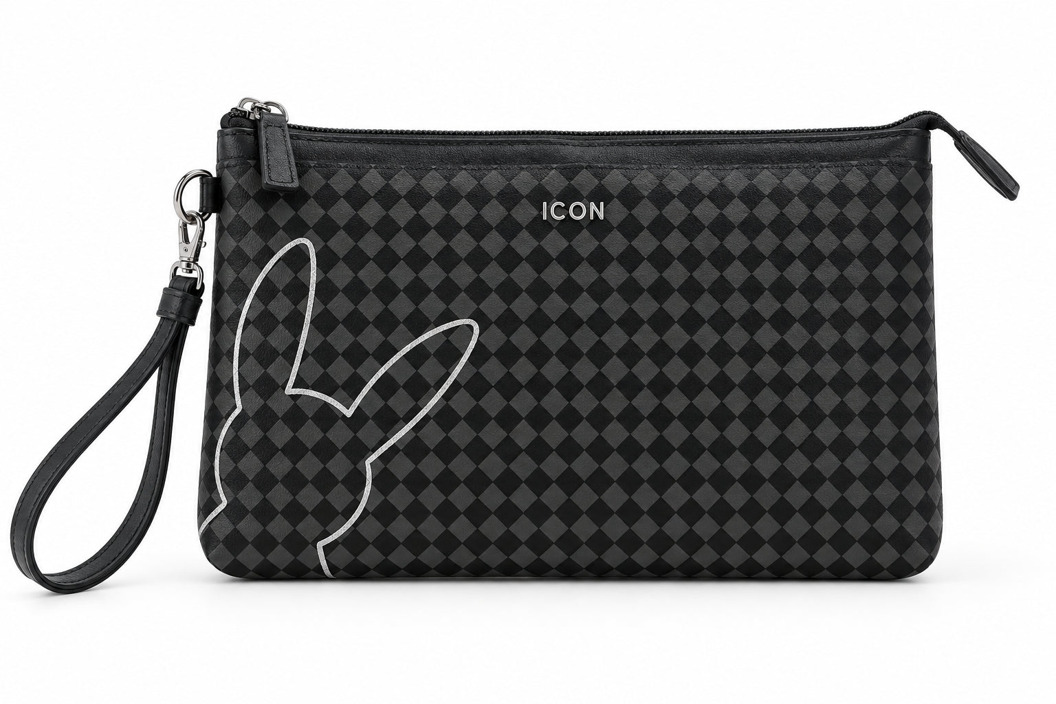 Pochette uomo con motivo geometrico e laccetto da polso