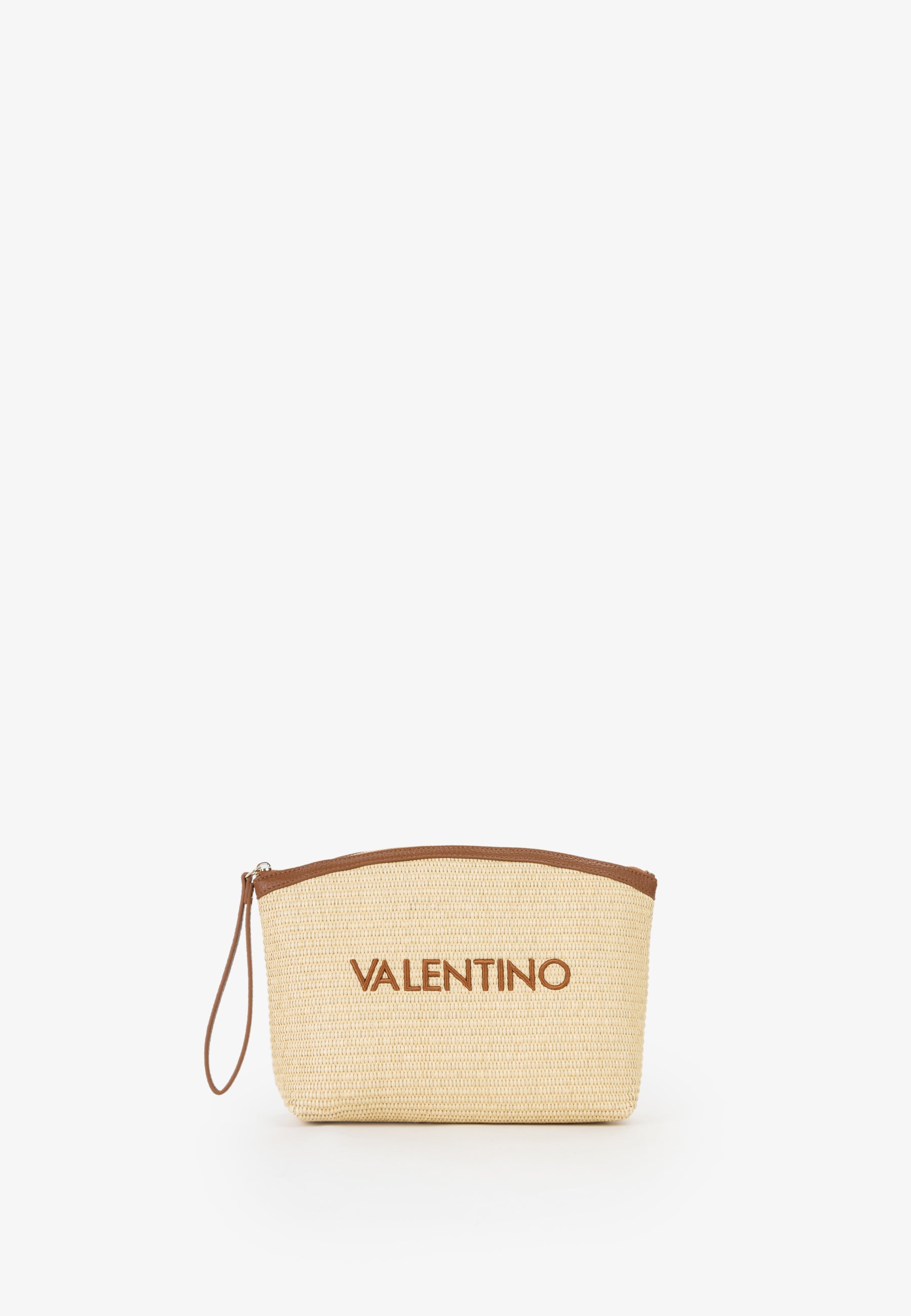 Pochette Mario Valentino in paglia con zip superiore e logo frontale ricamato Cuoio TU | Giò Fashion
