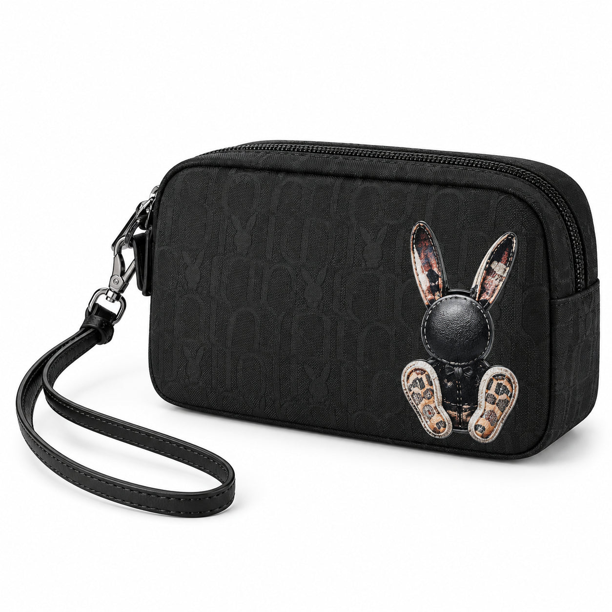 Pochette uomo con motivo decorativo e laccetto da polso