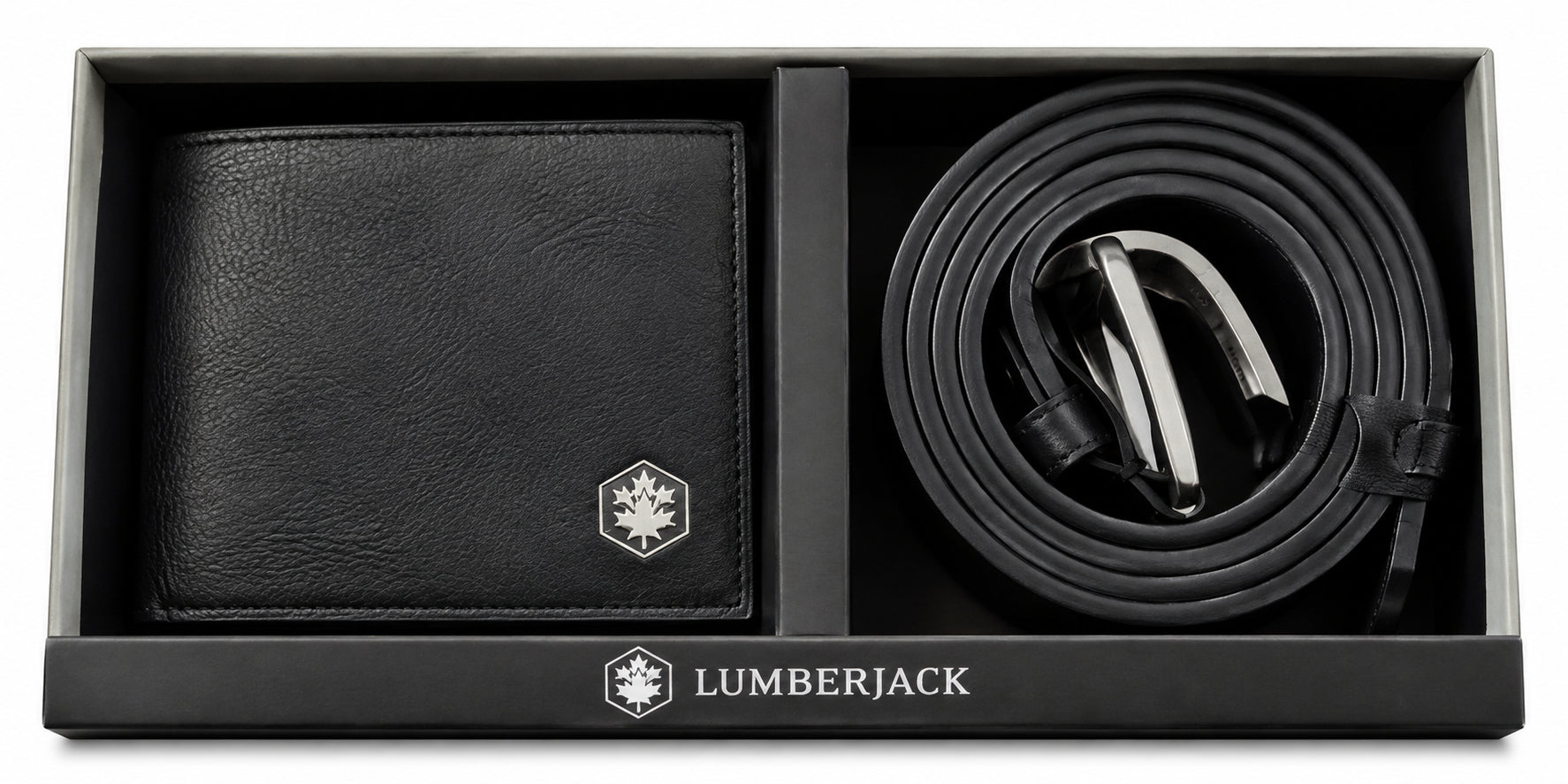 Set Regalo Lumberjack Portafoglio in Pelle e Cintura con Fibbia Metallica