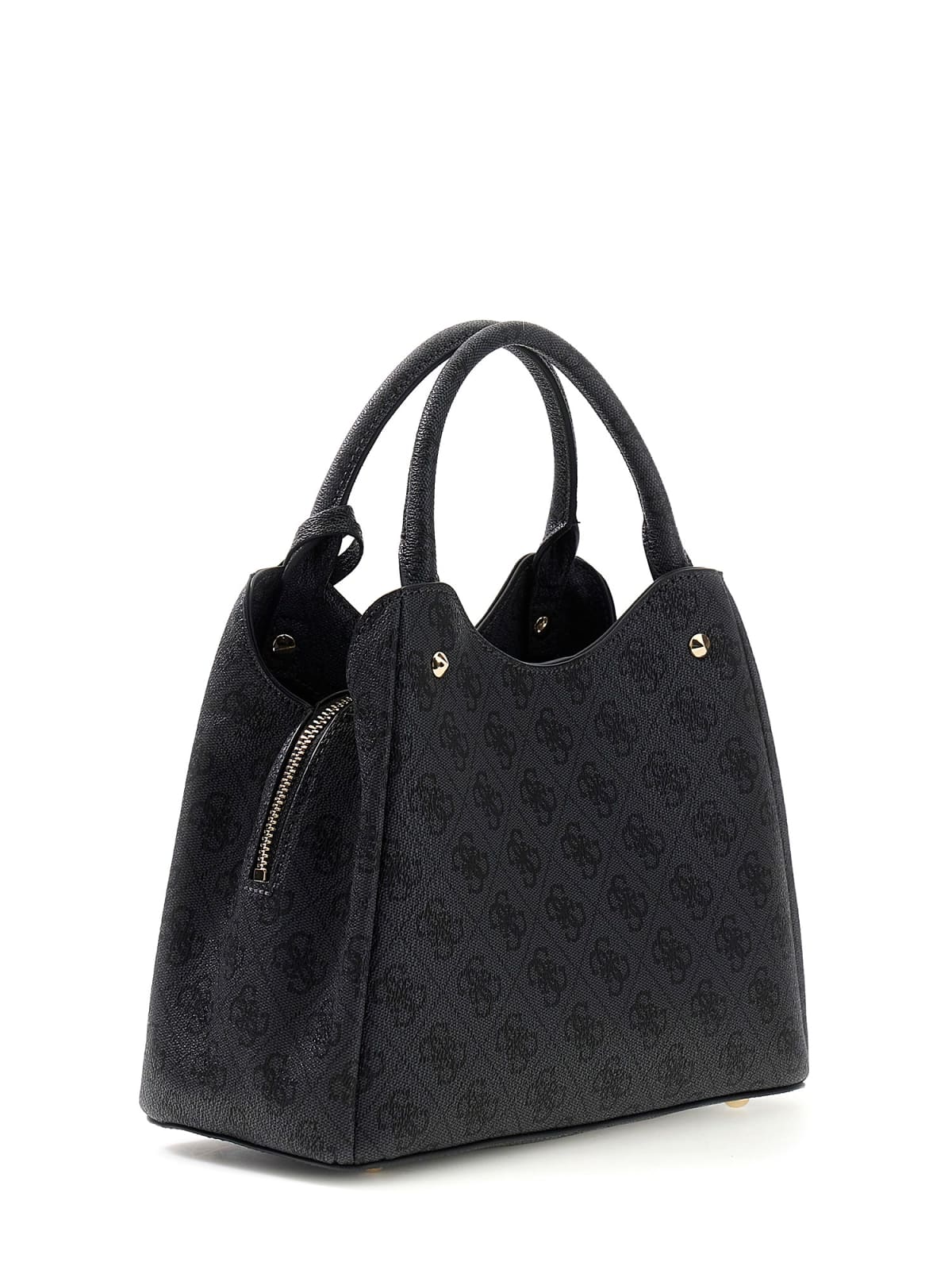 Borsa a mano Guess donna logo all over con charm e manico rigido NERO LOGO TU | Giò Fashion