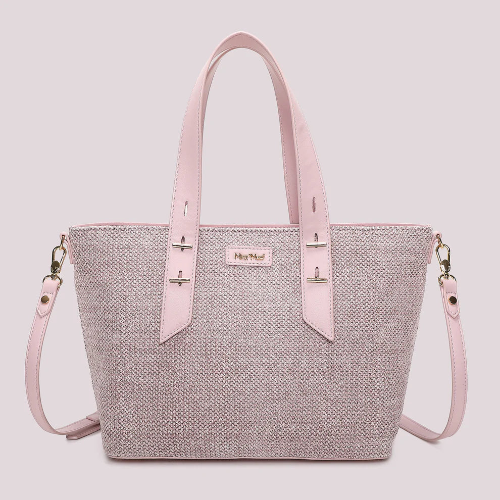Borsa Donna Mimi Mua Shopping con Tracolla e Doppi Manici Design Intrecciato Lilla TU | Giò Fashion