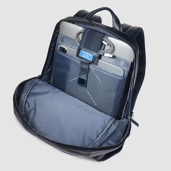 Zaino Piquadro in pelle porta PC e tablet con tasche frontali BLU TU | Giò Fashion