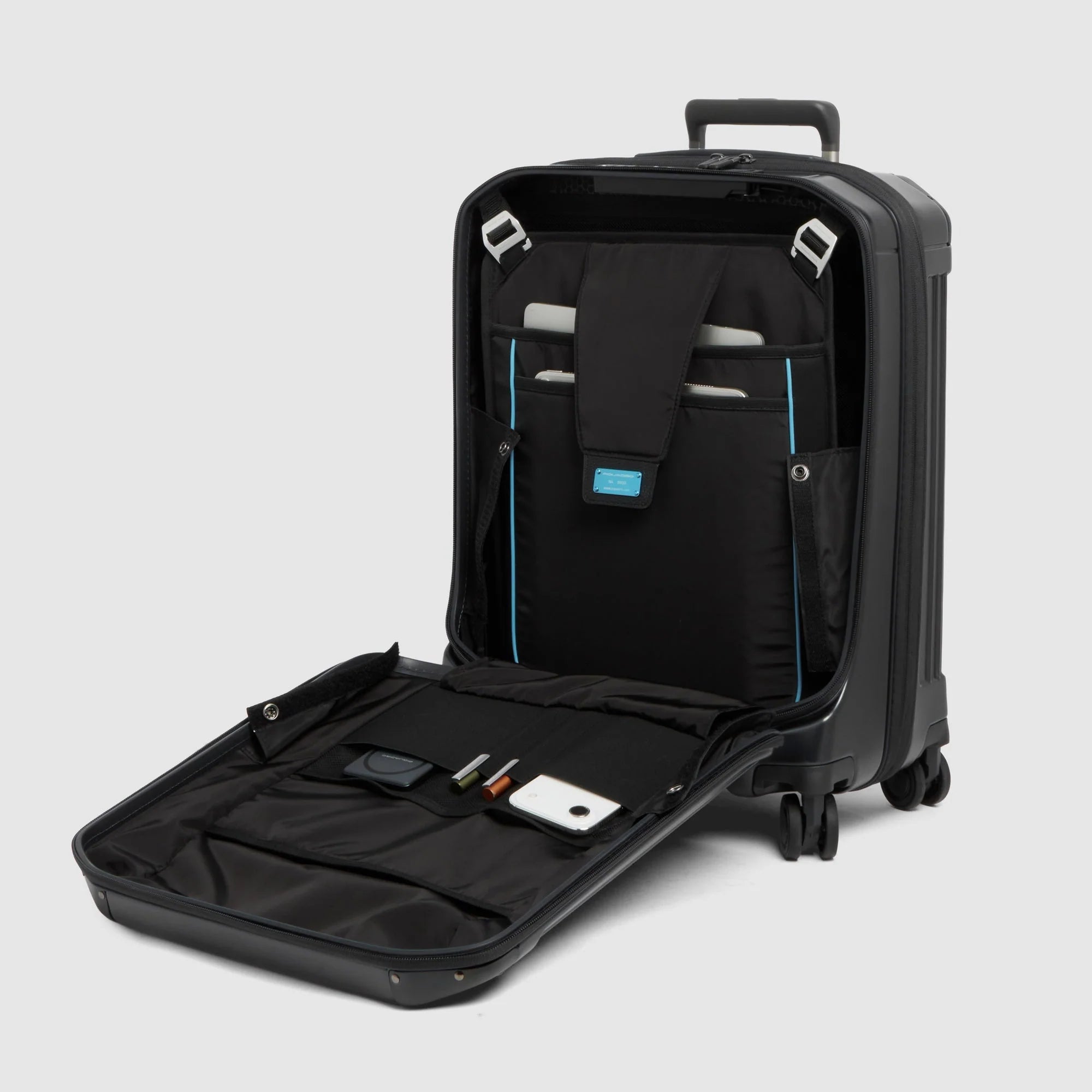 Piquadro Trolley Rigido da Cabina PQ-Light Blu Opaco Espandibile con 4 Ruote e Porta PC 17,3"