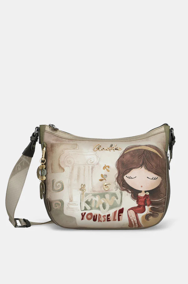 Borsa a tracolla Anekke con grafica frontale e tracolla regolabile Beige TU | Giò Fashion
