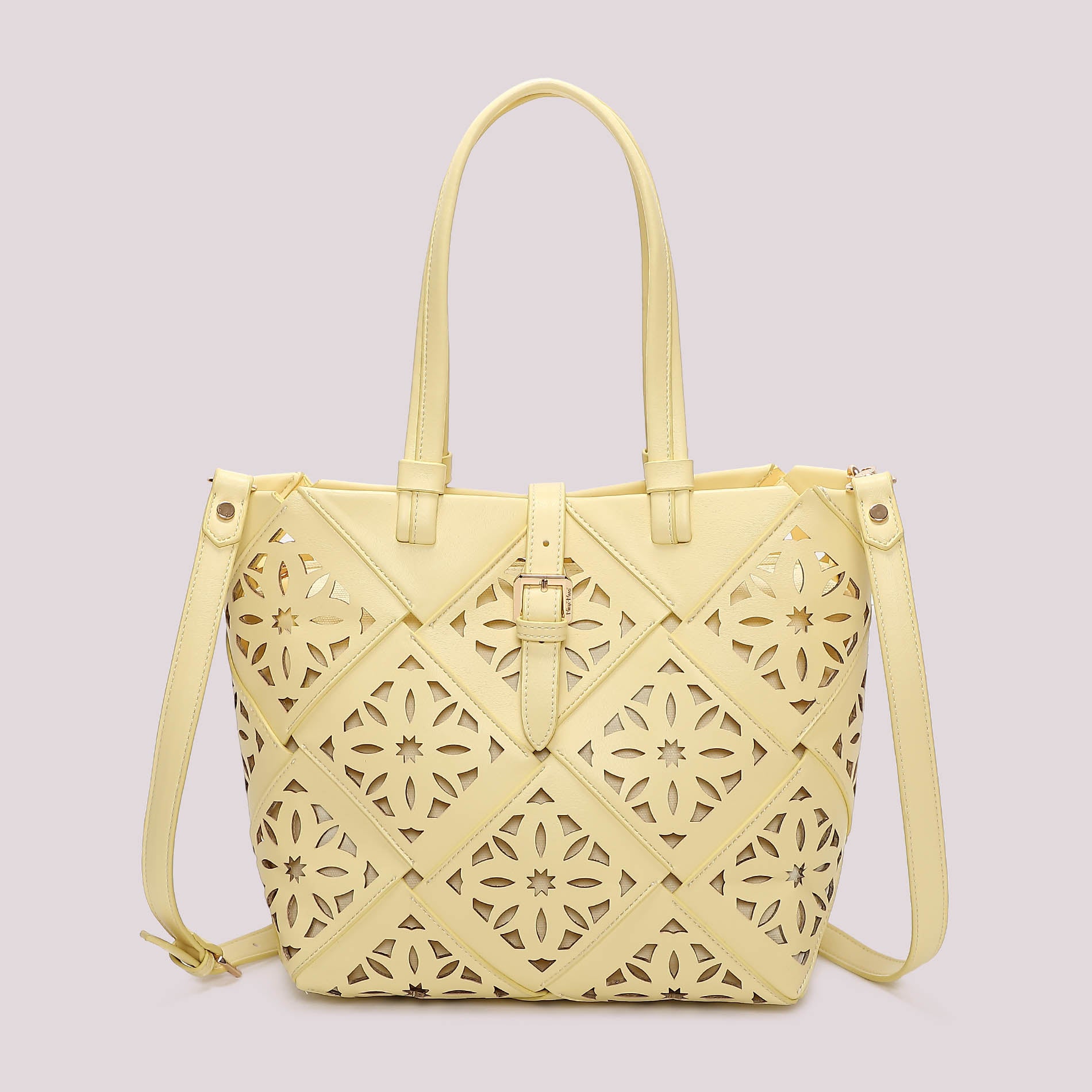 Borsa tote donna Mimi Mua traforata con manici lunghi e tracolla GIALLO CHIARO TU | Giò Fashion