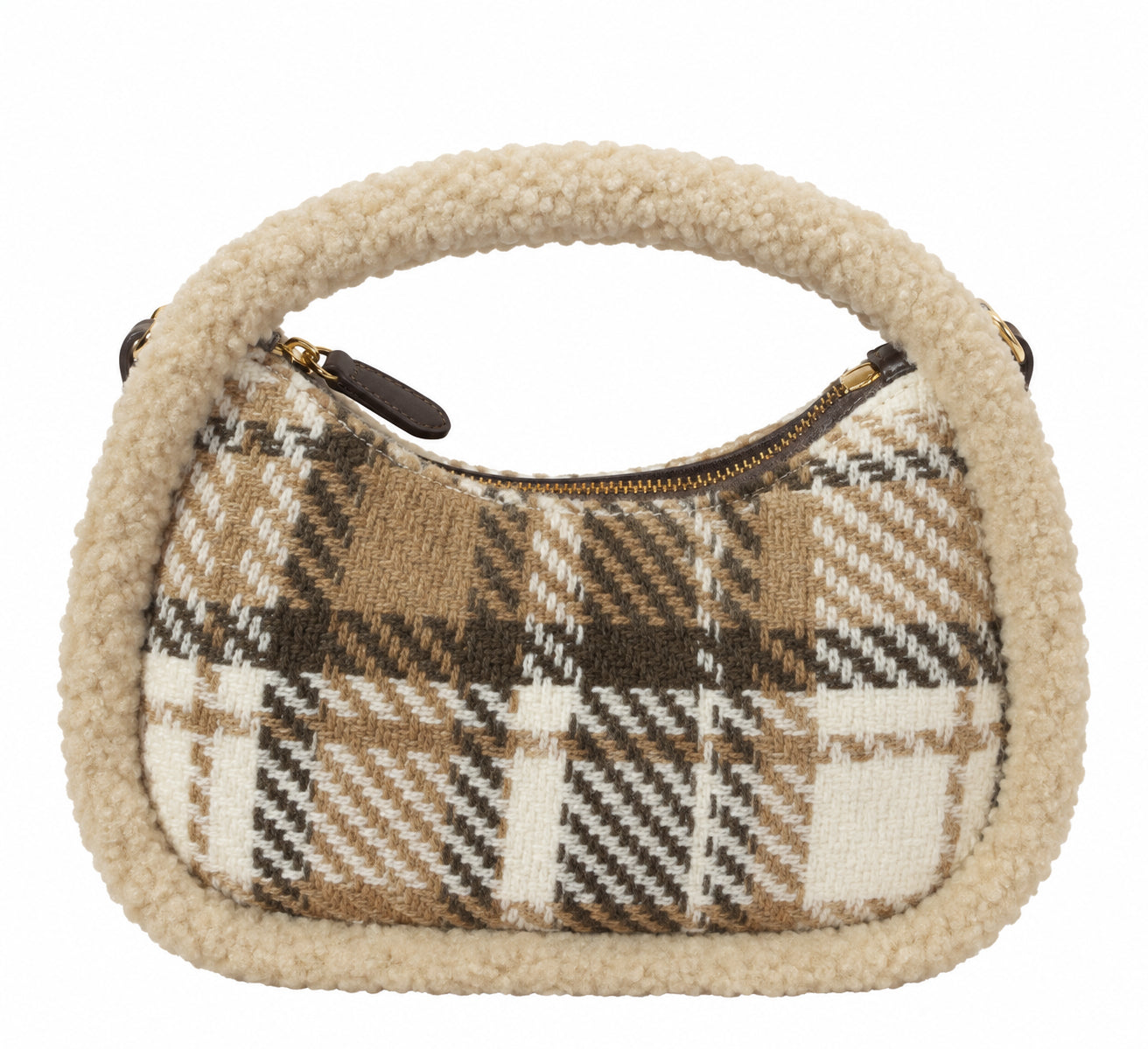 Borsa a Mano Kuvé in Tessuto Check con Dettagli Teddy
