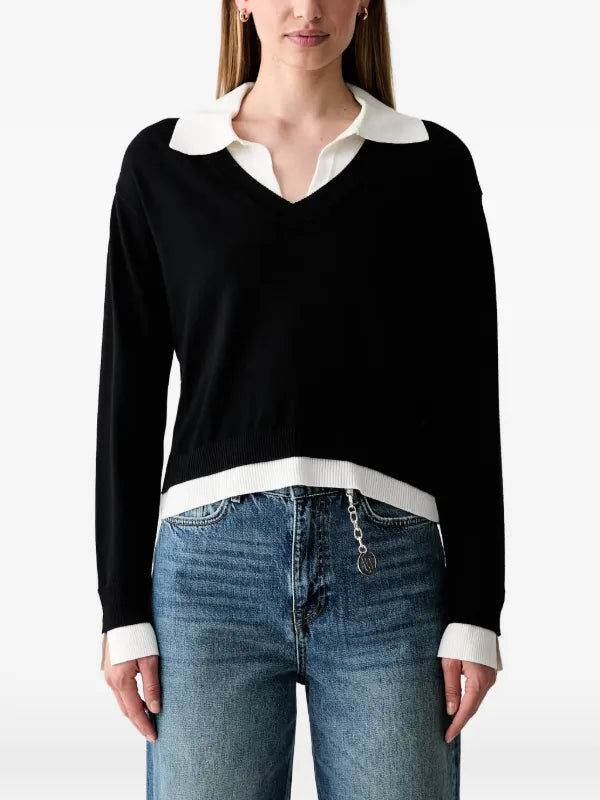 Liu Jo Maglia Donna con Scollo a V ed Effetto Sovrapposto