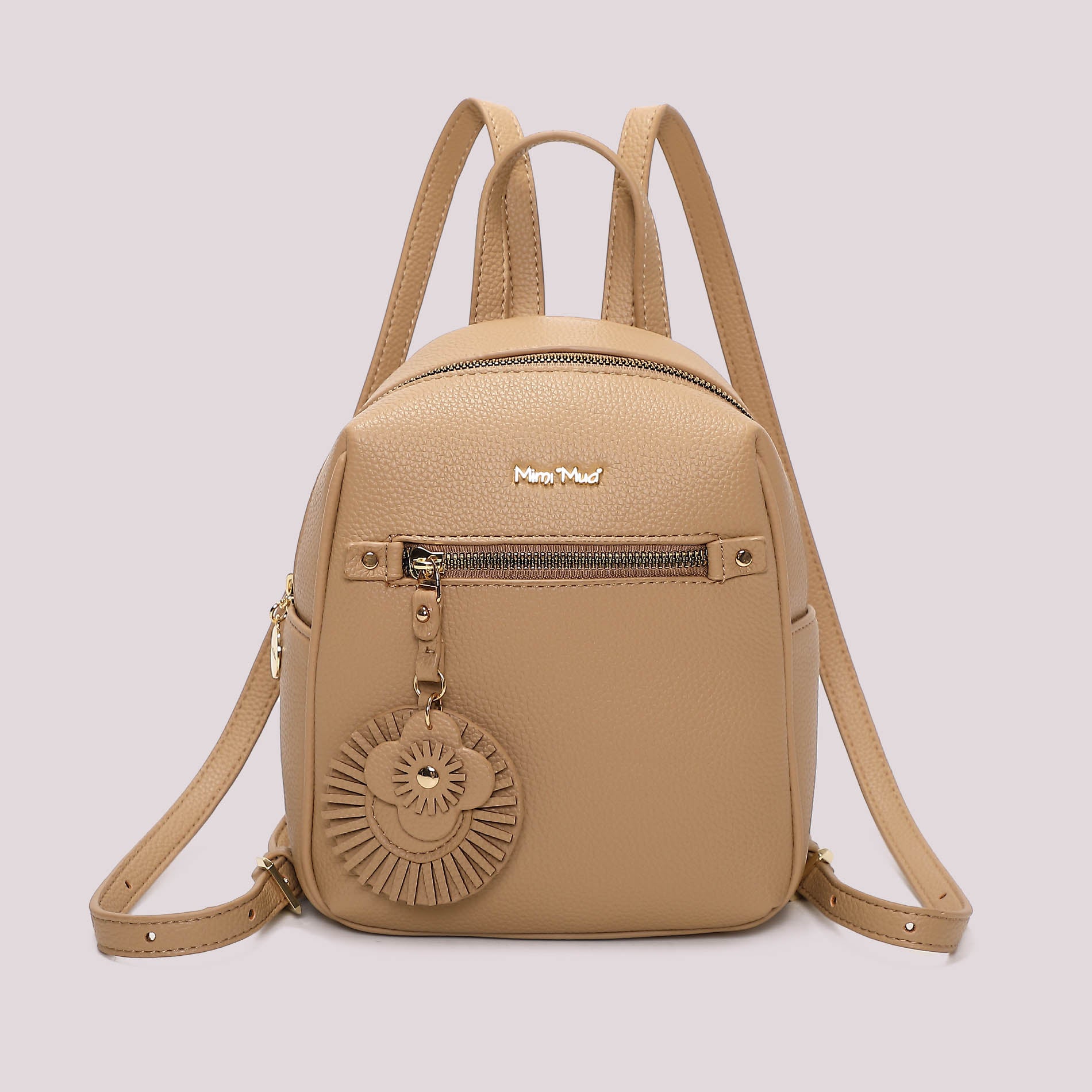 Zaino compatto donna rosso Mimi Mua con charm floreale e tasca zip TAUPE TU | Giò Fashion