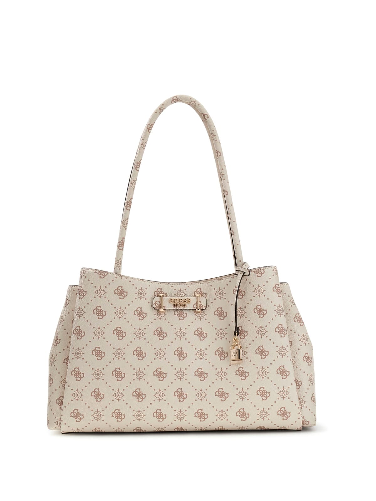 Borsa a spalla Guess donna logo all over con charm decorativo VANIGLIA LOGO TU | Giò Fashion