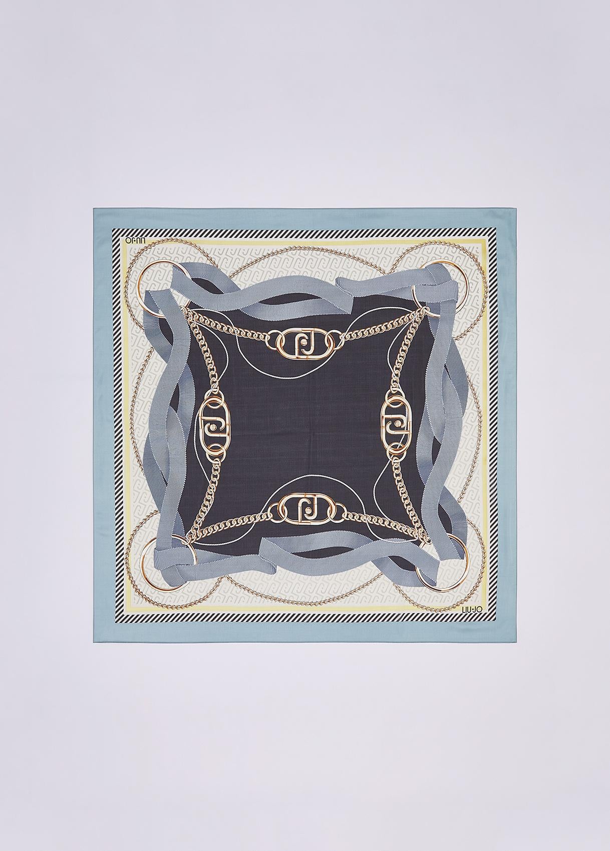 Foulard Liu Jo donna con stampa catene e logo Blu TU | Giò Fashion
