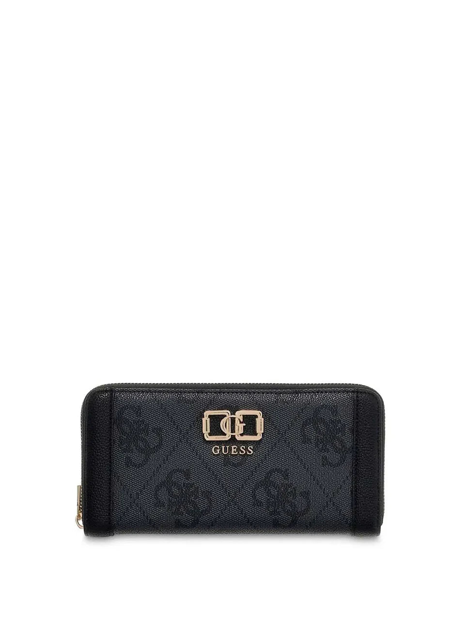 Portafoglio lungo Guess donna logo all over con dettaglio frontale metallico NERO LOGO TU | Giò Fashion