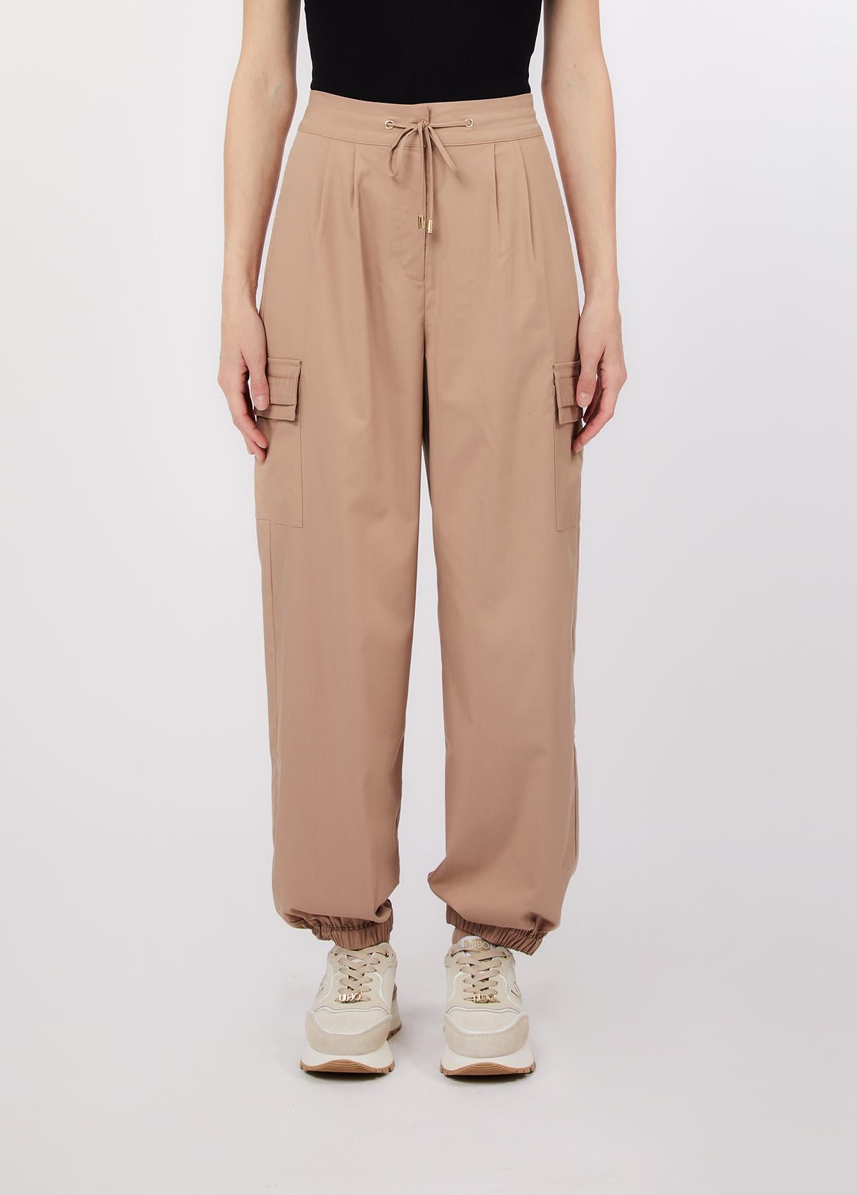 Pantaloni cargo Liu Jo donna con coulisse in vita e tasche applicate Almond XS | Giò Fashion