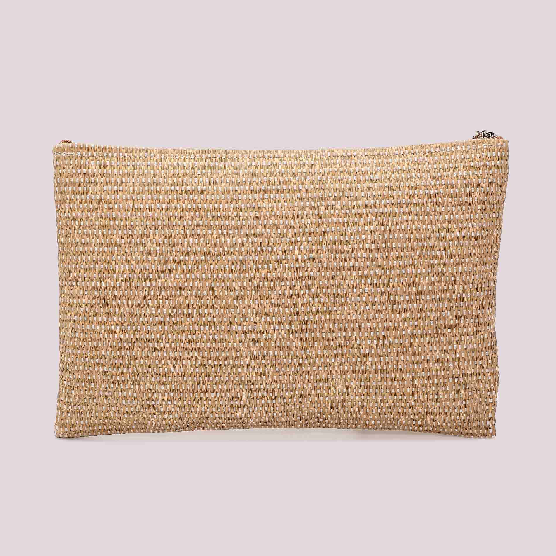 Mimi Mua pochette mare I Love My Vibes in tessuto intrecciato
