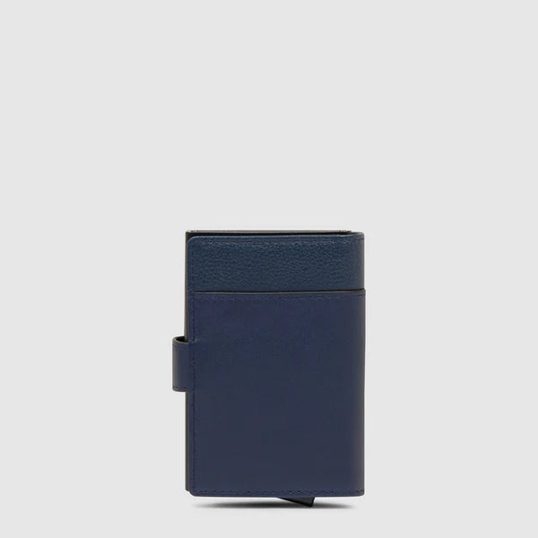 Portafoglio compatto Piquadro in pelle e metallo con porta carte rigido BLU TU | Giò Fashion