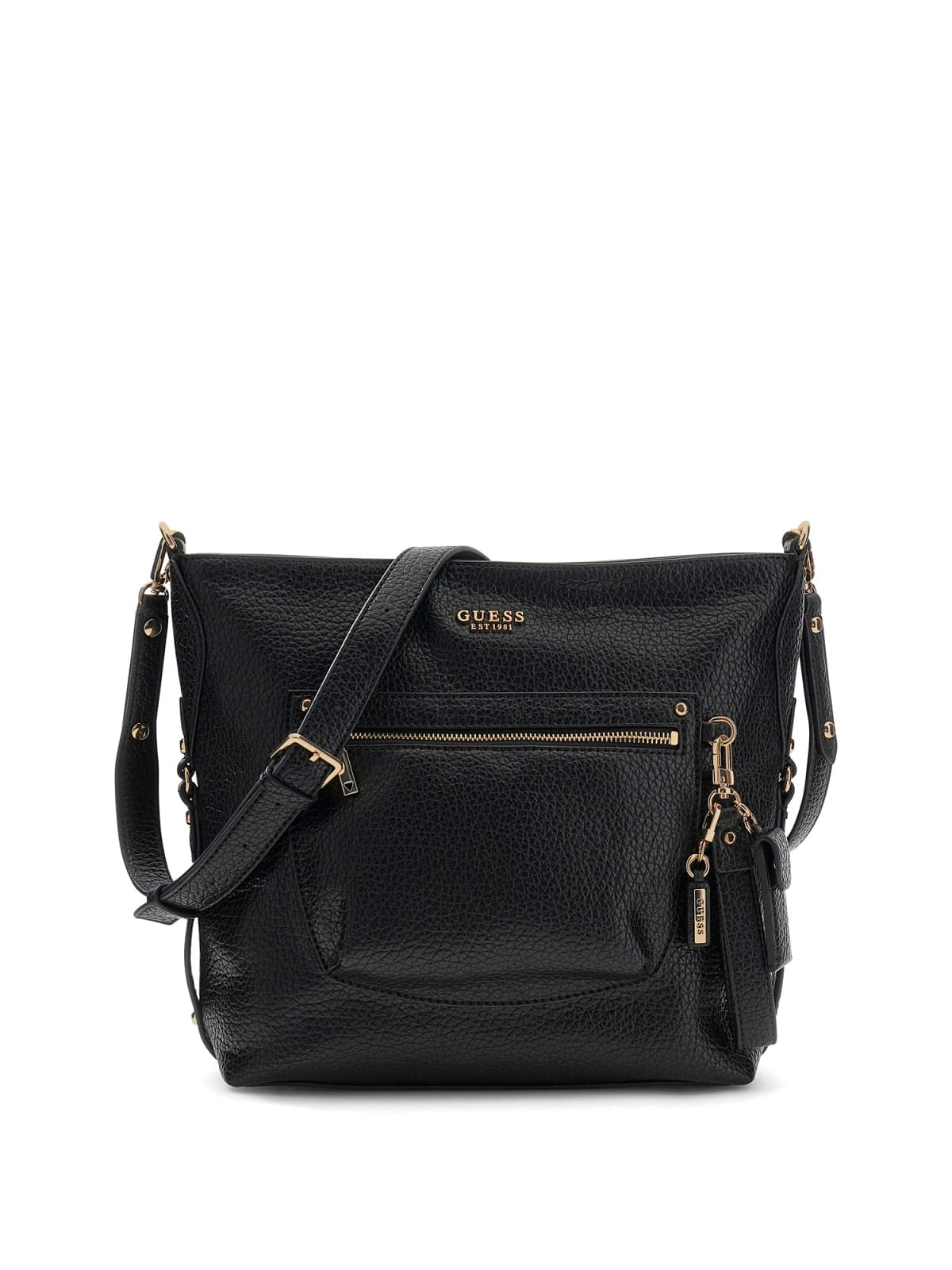 Borsa a tracolla Guess donna effetto pelle con tasca frontale e logo Nero TU | Giò Fashion