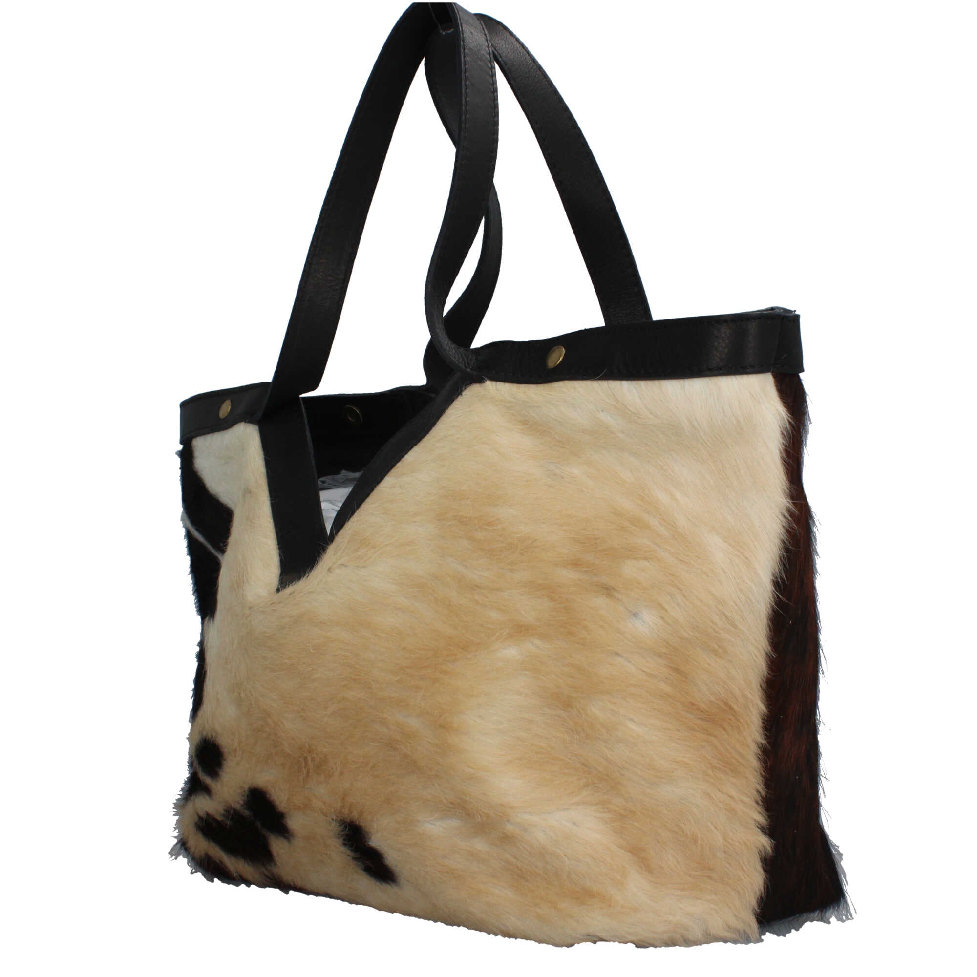 Borsa bauletto Made in Italy in pelle con pelo naturale e tracolla