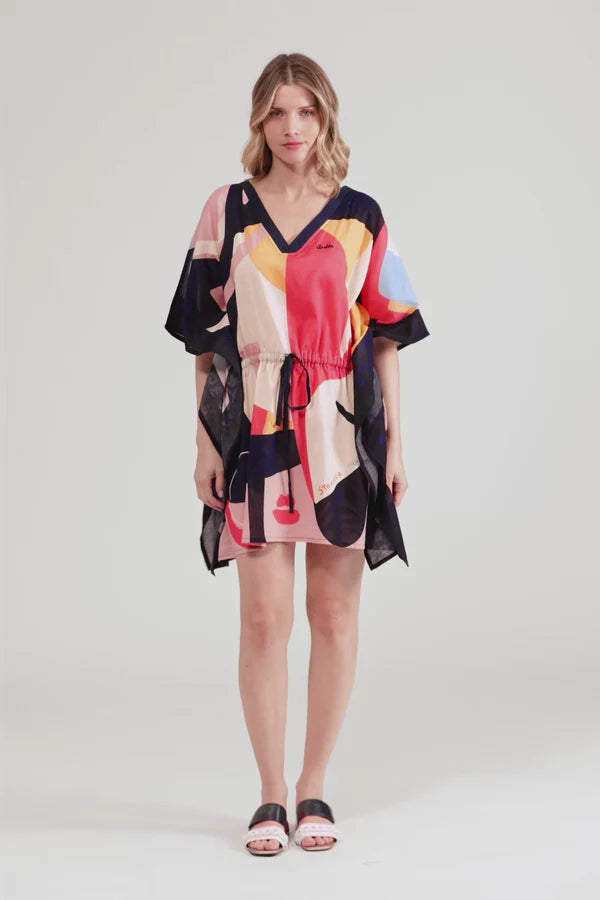 Anekke kimono donna corto con coulisse e stampa artistica moderna Nero TU | Giò Fashion