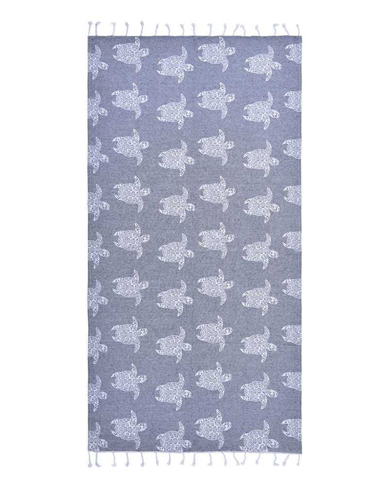Ble Resort Collection Telo Mare Pestemal Grigio con Tartarughe Bianche
