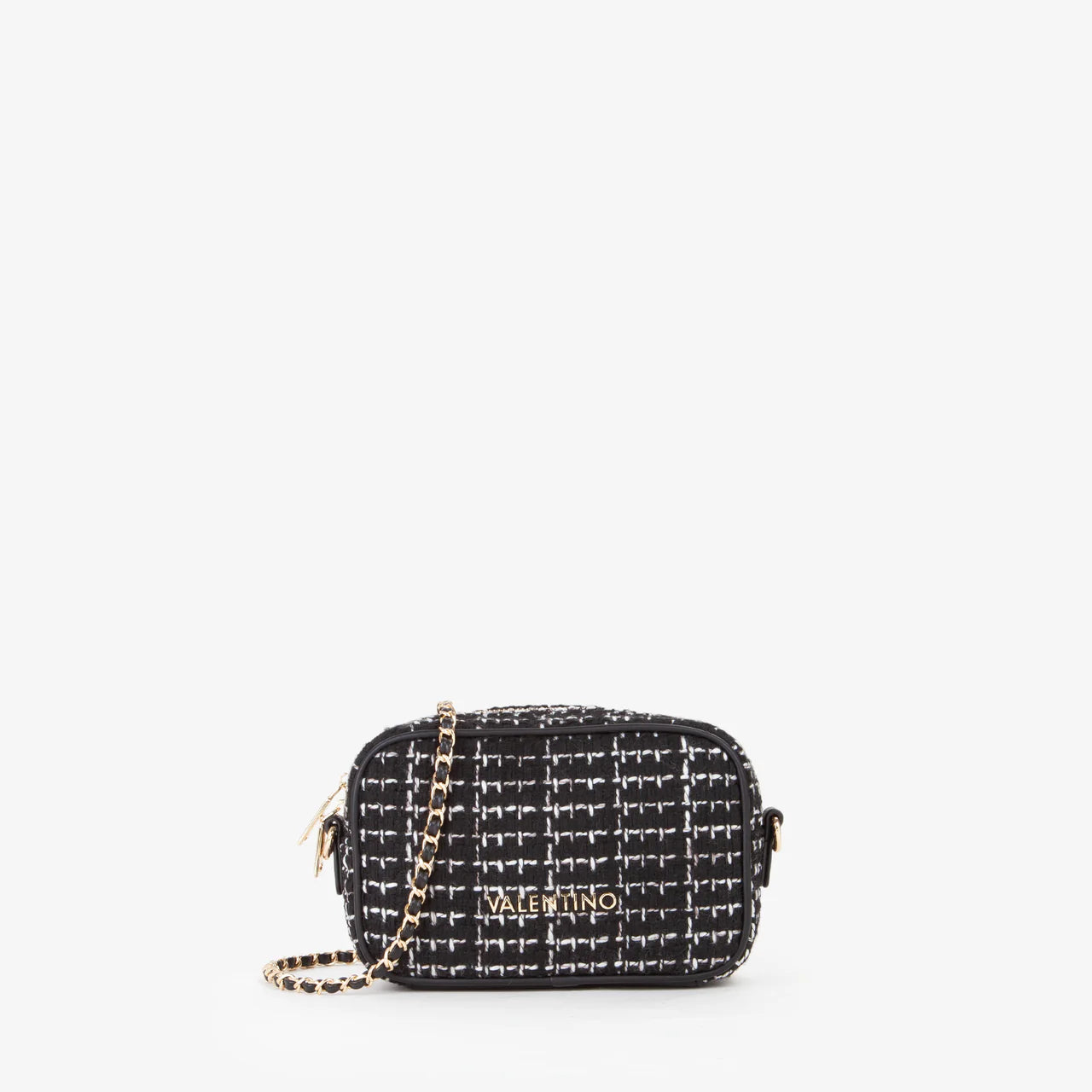 Valentino borsa a tracolla in tweed con catena Nero TU | Giò Fashion