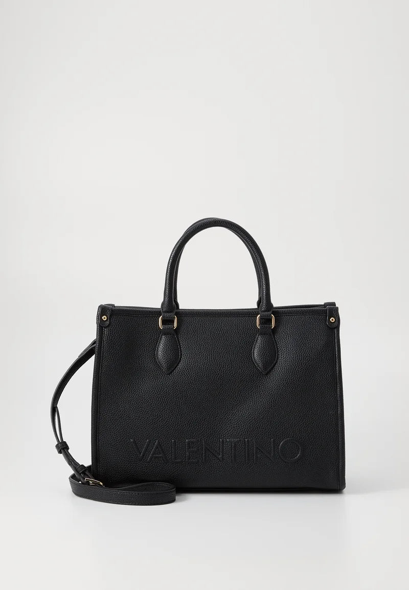 Borsa Valentino shopping con logo frontale in rilievo NERO TU | Giò Fashion
