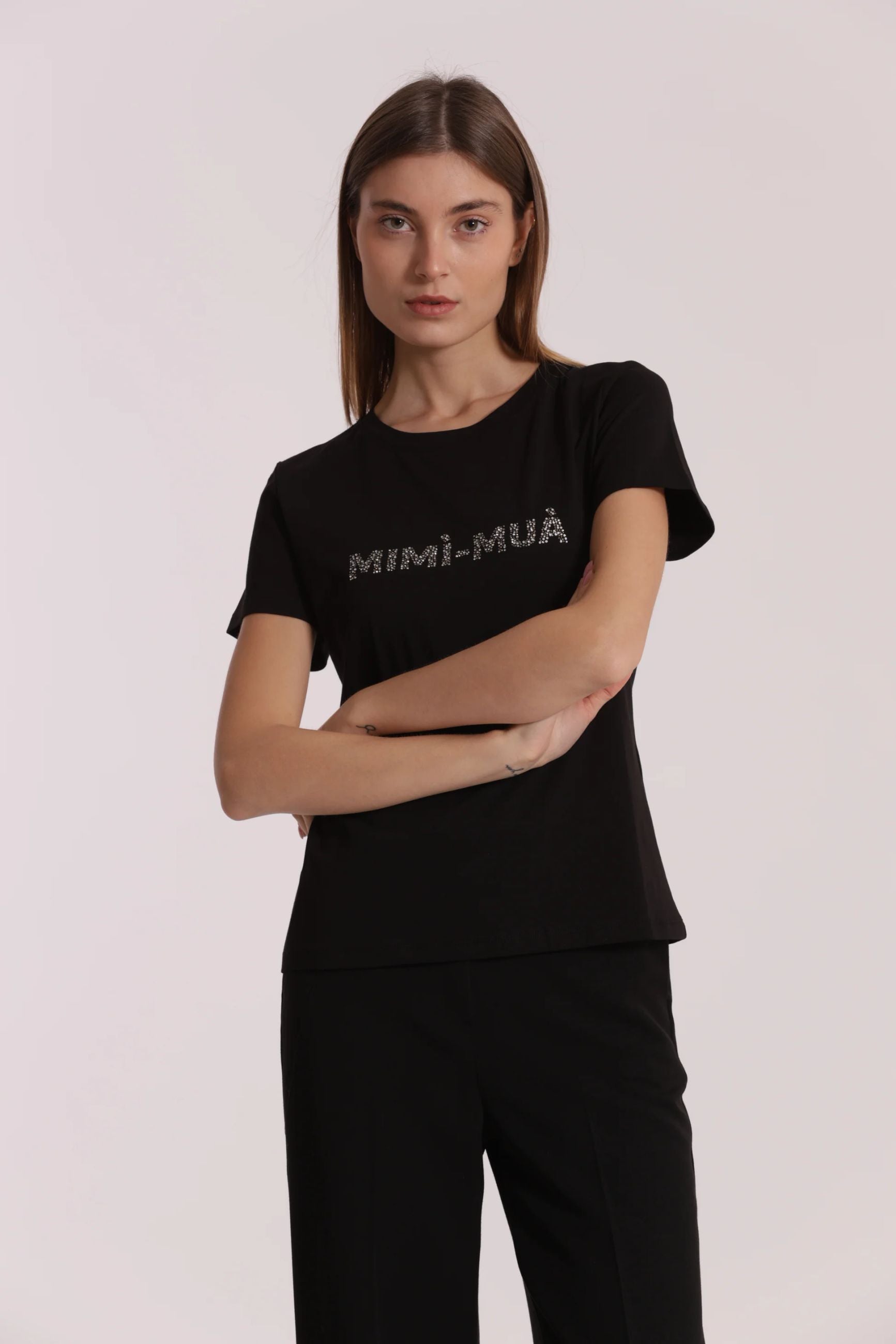 Mimi Mua SFAN-1863 – T-Shirt Donna con Logo in Strass