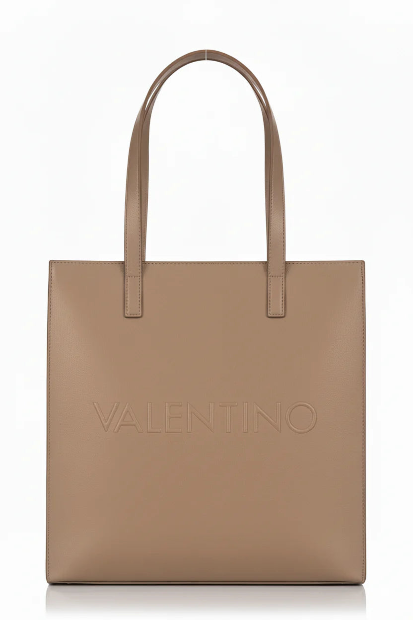 Valentino shopper donna elegante con logo frontale e doppi manici Beige TU | Giò Fashion