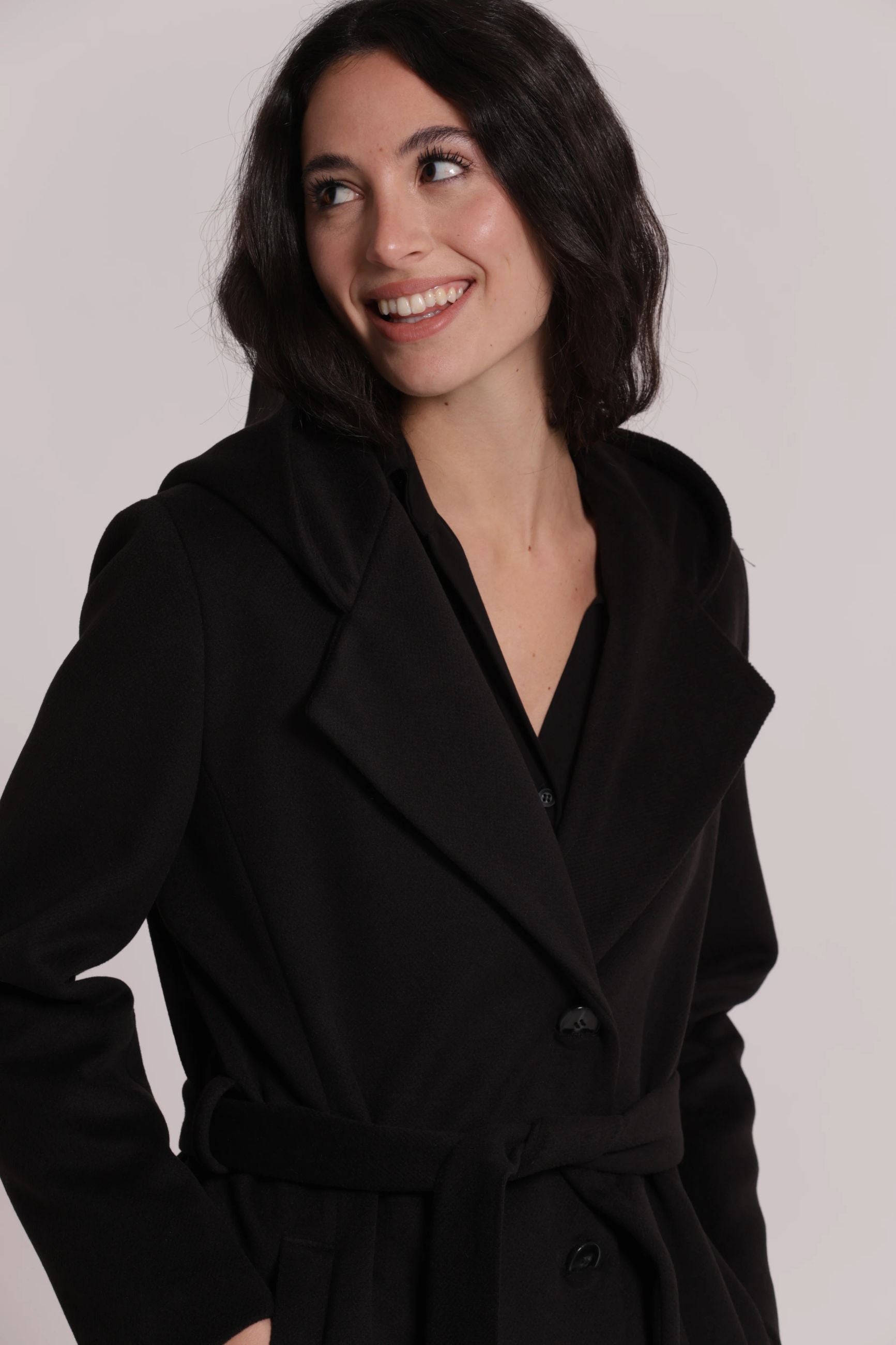Cappotto Lungo Donna Mimì Muà con Cintura in Vita e Cappuccio