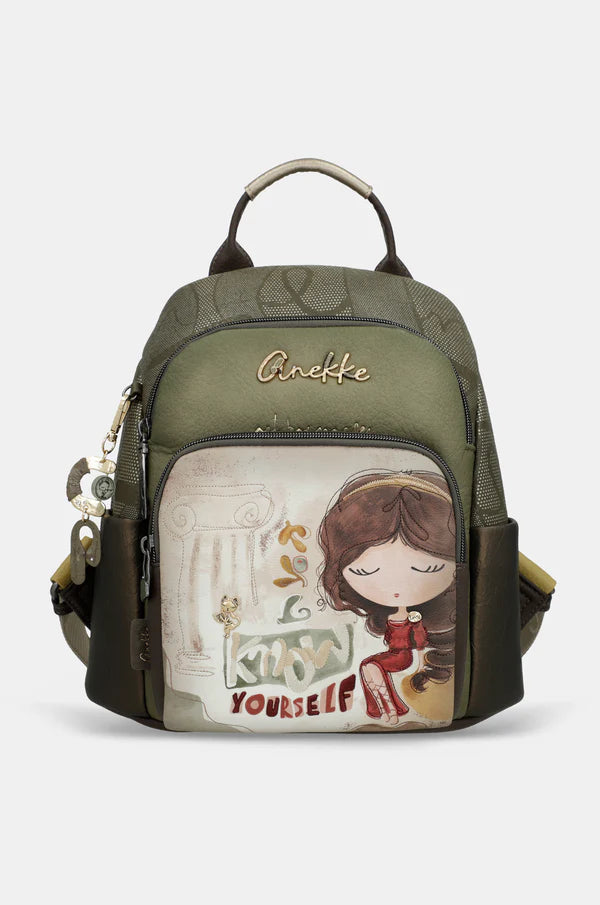 Zaino Anekke con tasca frontale con zip e design decorativo VERDE TU | Giò Fashion